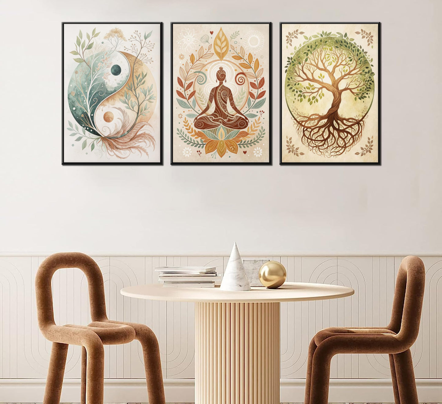 3 Pcs Tree of Life Canvas Wall Art Lotus Zen Painting Pictures Wall Decor Yin Yang Taichi Spiritual Prints Posters for Living Room Yoga Room Hotel Bedroom Home Decor 12x16in Unframed