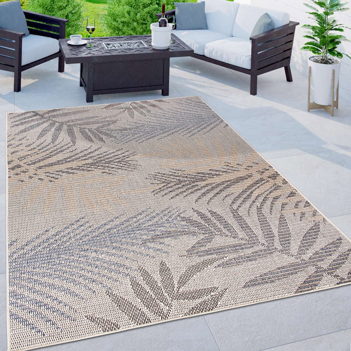 Rugshop Bahama Palm Frond Indoor/Outdoor Non-Shedding Patio Deck Backyard Area Rug 5' x 7' Cream