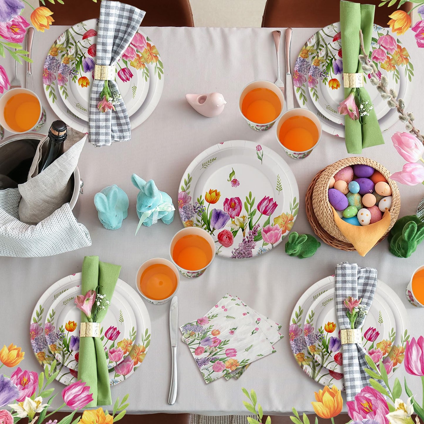 Hsei 250 Pcs Tulip Floral Plates and Napkins Party decorations Disposable Tableware Sets Baby Shower Birthday Party Supplies Serves 50 Guests Dinnerware Baby Bridal Shower Party Favors