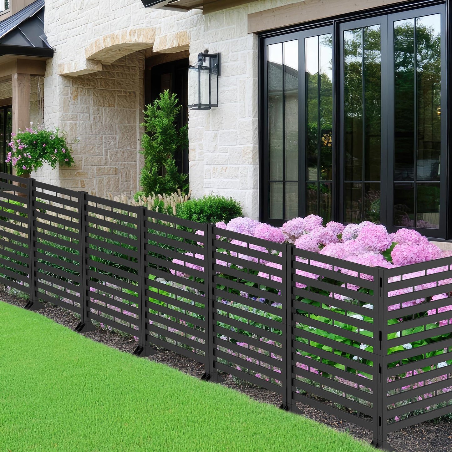 Fence Privacy Screen 12 Pack Plastic Fence Panels Decorative Garden Fence Animal Barrier Air Conditioner Trash Can Pool Equipment Enclosure for Backyard Patio Balcony Black