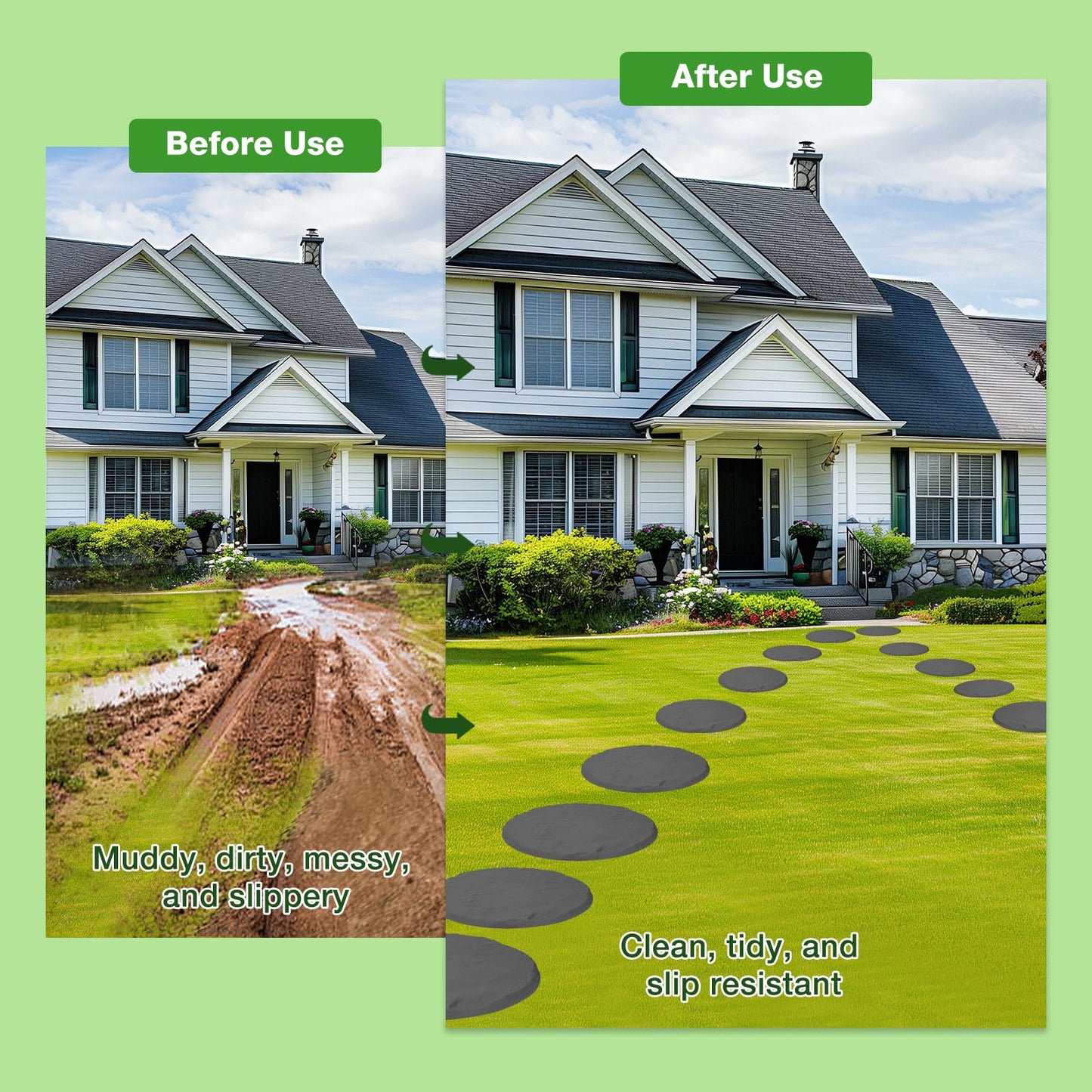 Outdoor Step Stones, Stepping Stones with Ground Stakes, Polypropylene Resin Round Step Stones with Ground Stakes for Lawn Garden Pathway (Grey)