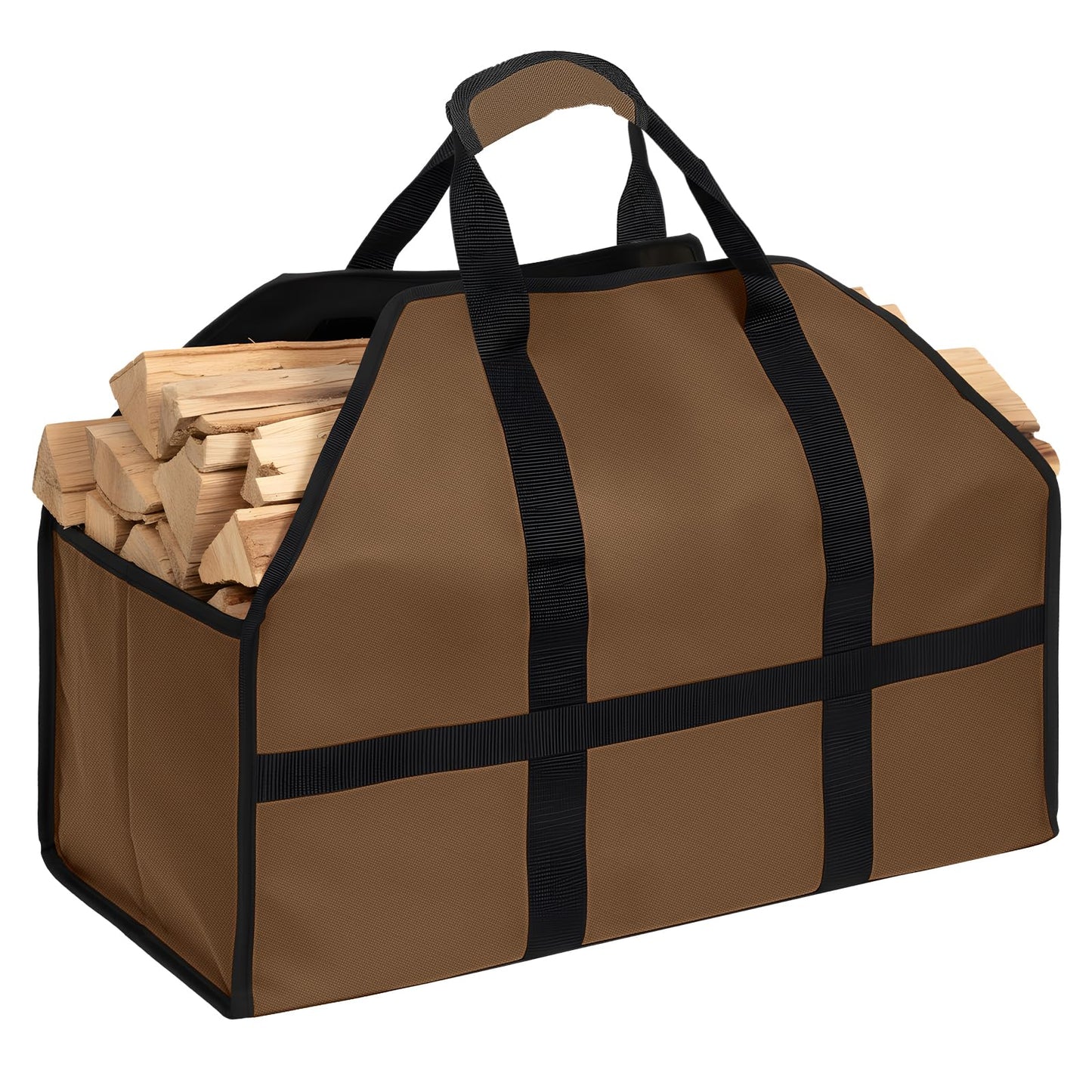 LBTING Firewood Log Carrier, Heavy Duty Oxford Log Tote Wood Carrying Bag with Handle Strap, Suitable for Indoor Fireplace and Outdoor Camping - Brown