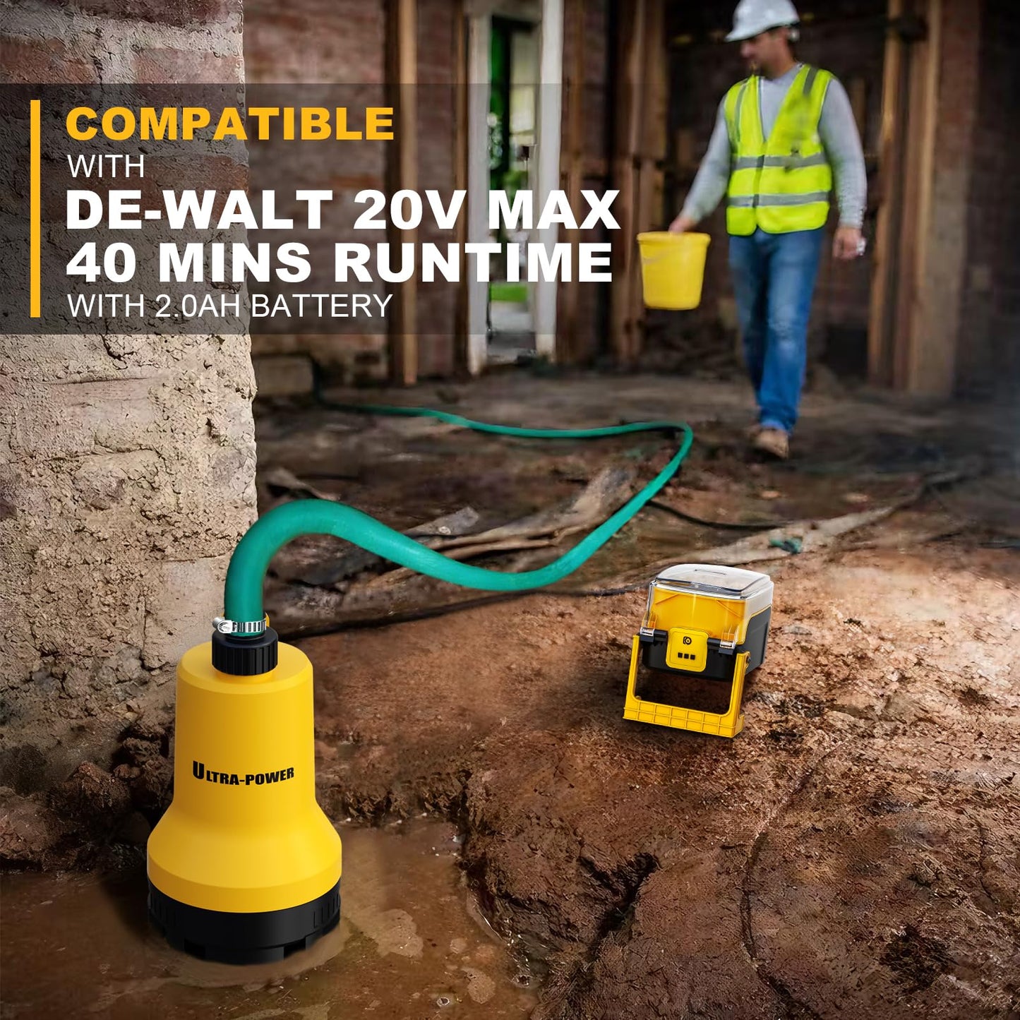 Pyrcruax Cordless Submersible Water Transfer Pump, Compatible with Dewalt 20V Max Battery Pack, 17 GPM Sump Pump, Ideal for Pool, Spa, Hot Tub, Garden, Tool Only-Battery & Charger not included