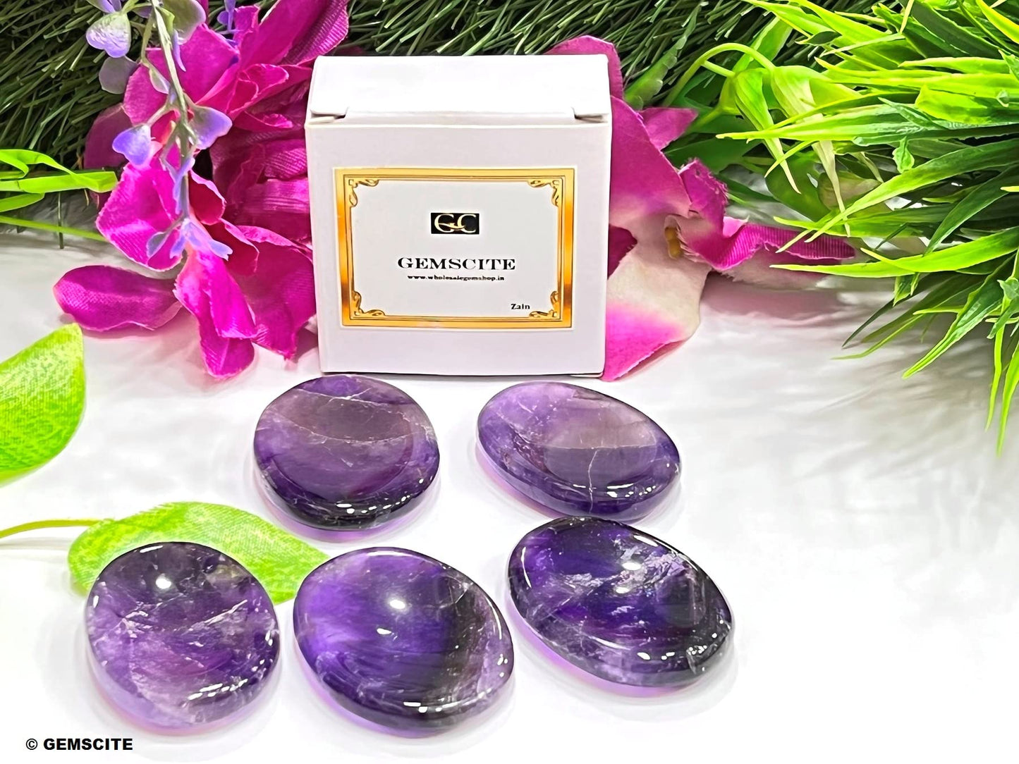 GEMSCITE Amethyst Thumb Worry Stones Metaphysical Gemstone Crystal Healing Reiki Men Women Gift FENG Shui Positive Energy Love Wellness Palm Stones Wicca Powerful
