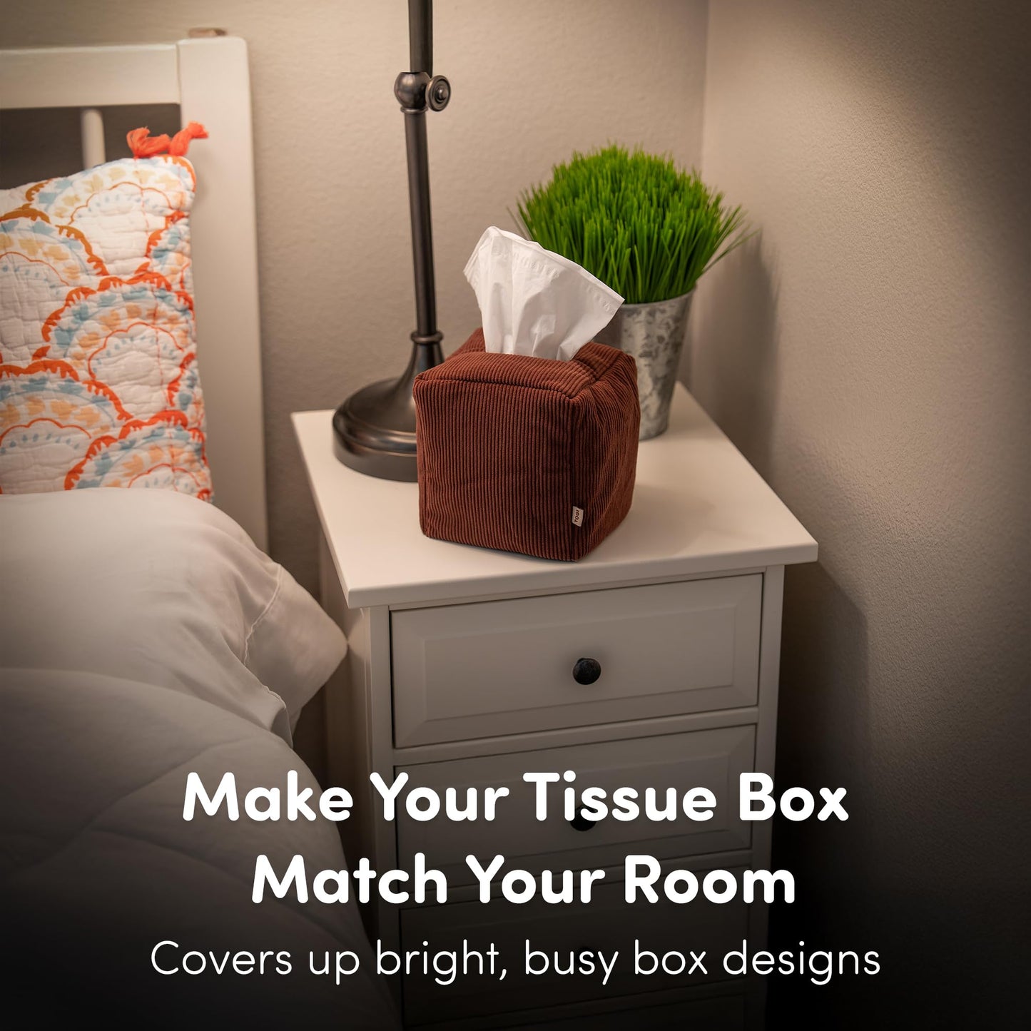 TOGI Corduroy Tissue Box Cover - Soft & Puffy Cube Design Adds a Warm, Cozy Touch - Soft Tissue Box Cover Square Fits Standard Square Boxes from Everyday Brands - Cozy Home & Office Decor (Brown)