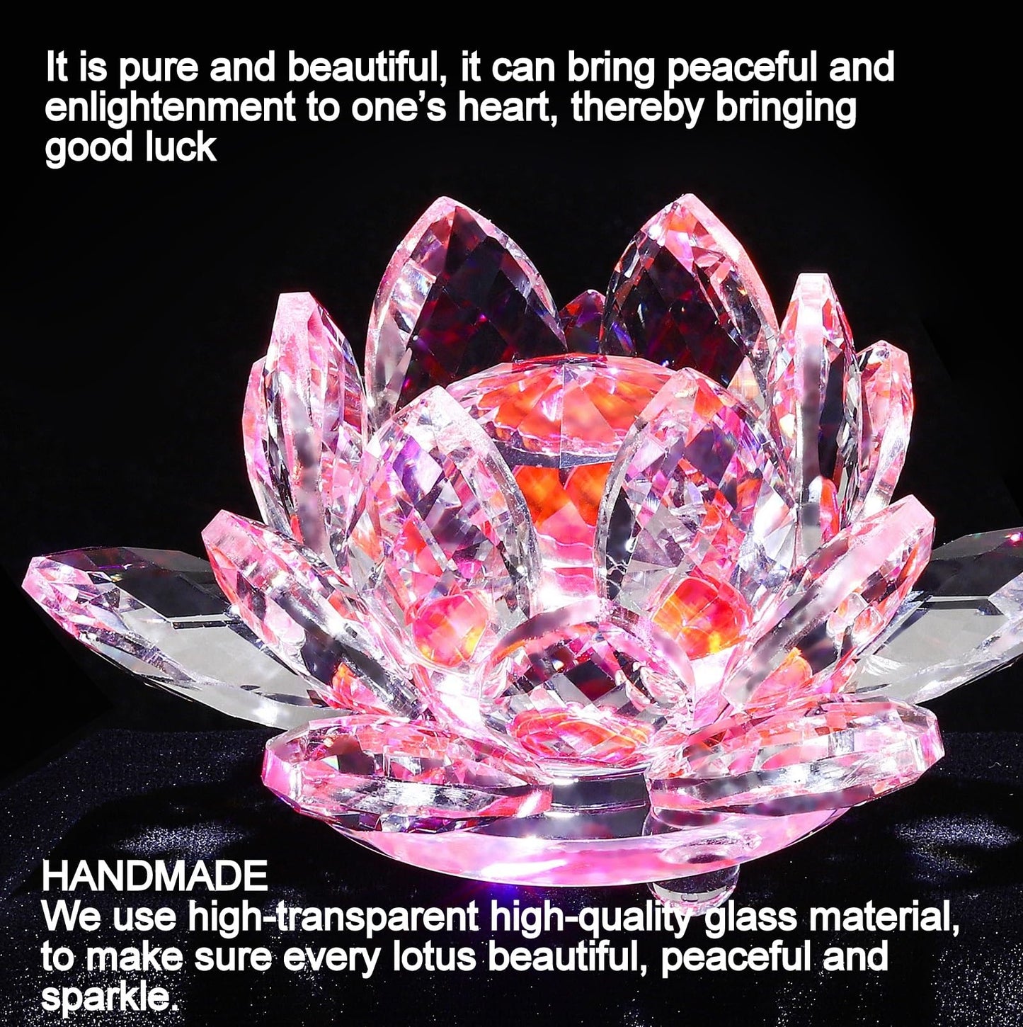 TENGFENG Sparkle Crystal Lotus Flower - 4'' Hue Reflection Clear Crystal Lotus for Feng Shui Home Decor Sun Catcher Ornaments or Paper Weight with Gift Box (100MM) Transparent Pink