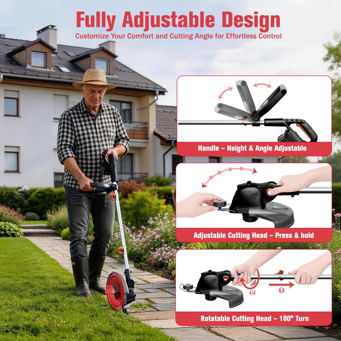 Electric Weed Wacker String Trimmer:2 x 4.0Ah Batteries Cordless Weed Eater 21V Battery Powered with 12" Cutting Width, Eco Friendly Grass Cutter Edger Lawn Tool with Fast Charger