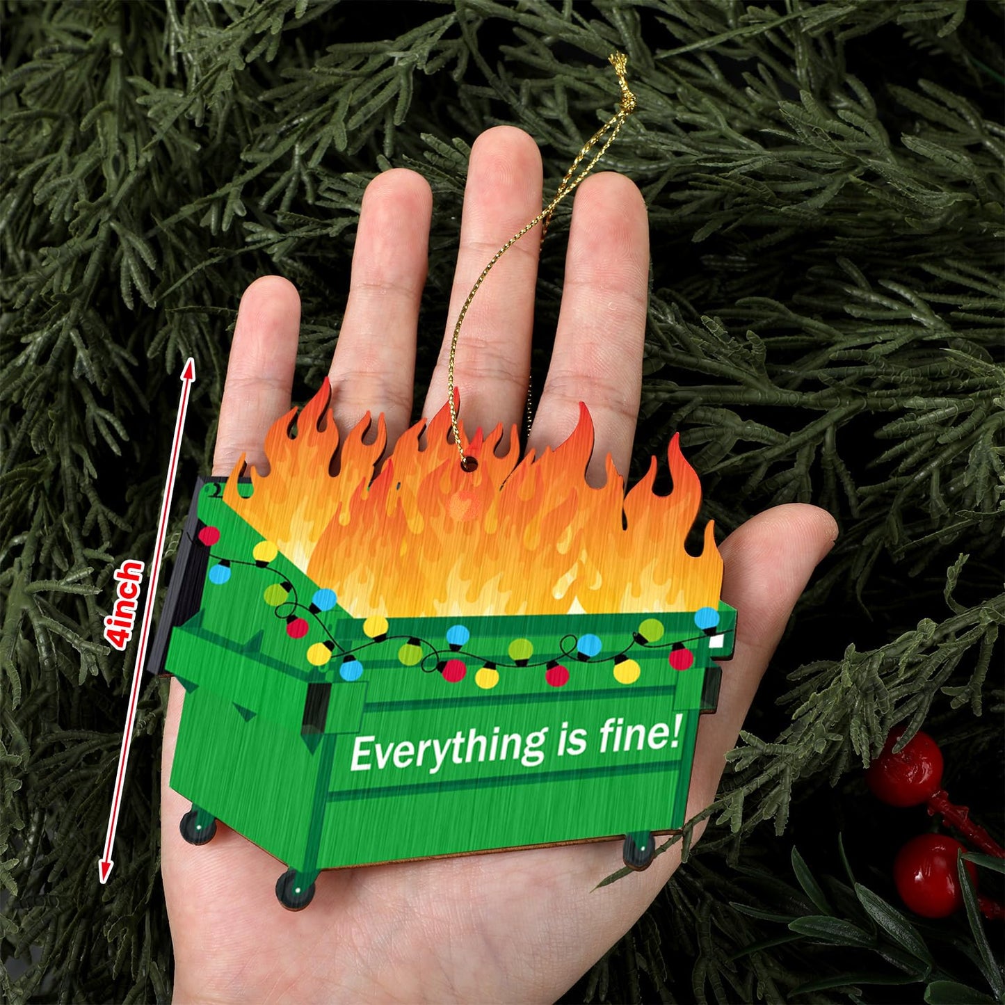 Vercraft 36 Pcs Dumpster Flame Christmas Ornaments 2026 Its Fine Im Fine Everything is Fines Funny Wooden Christmas Hanging Ornaments for Xmas Tree Holiday Decorations