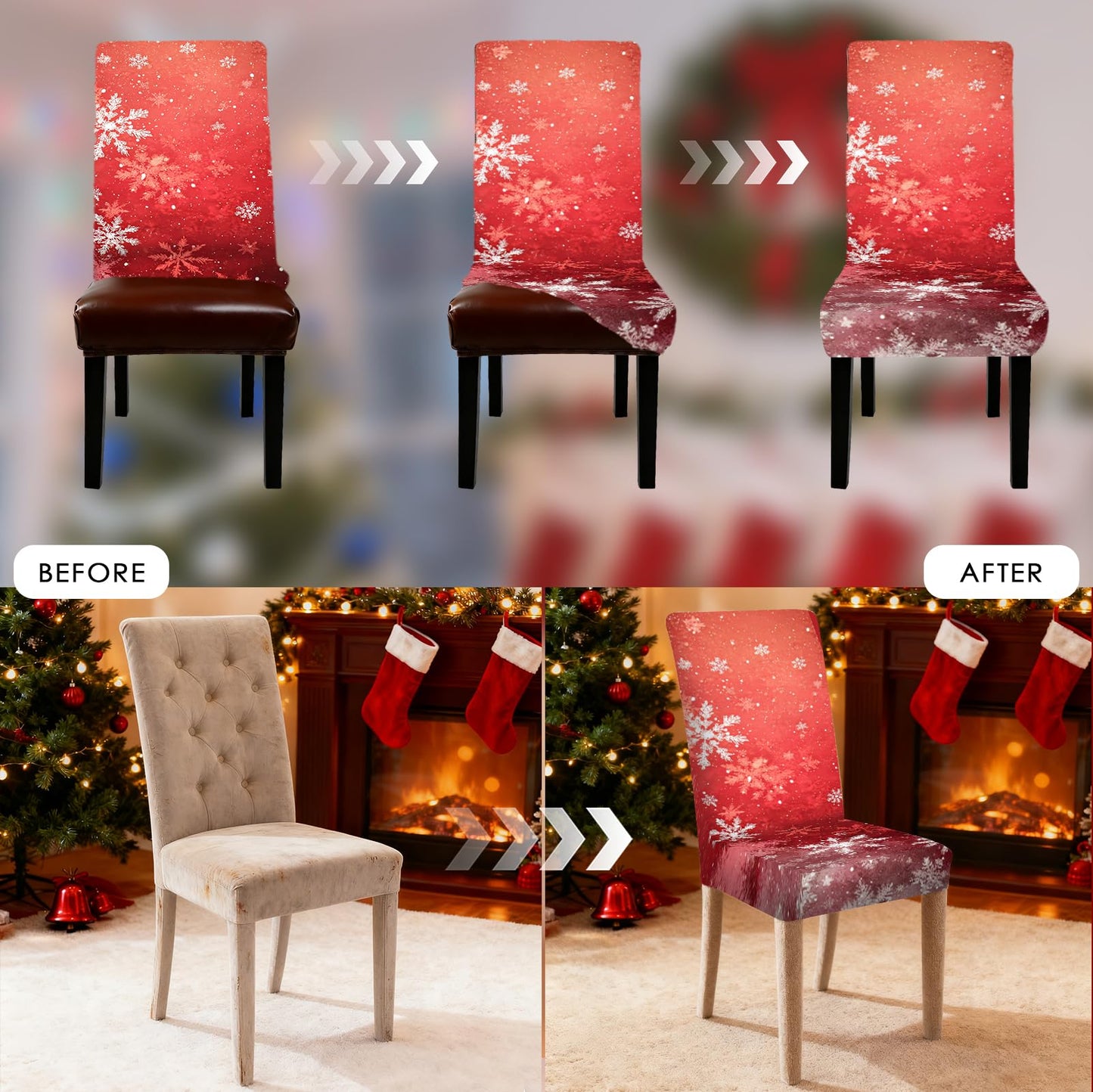Nuxovilar Red Snowflake Stretch Chair Covers 23.6x70 Inches - Dining Chair Slipcovers Set of 2, Elegant Decor for Dining Room, Parties & Daily Use