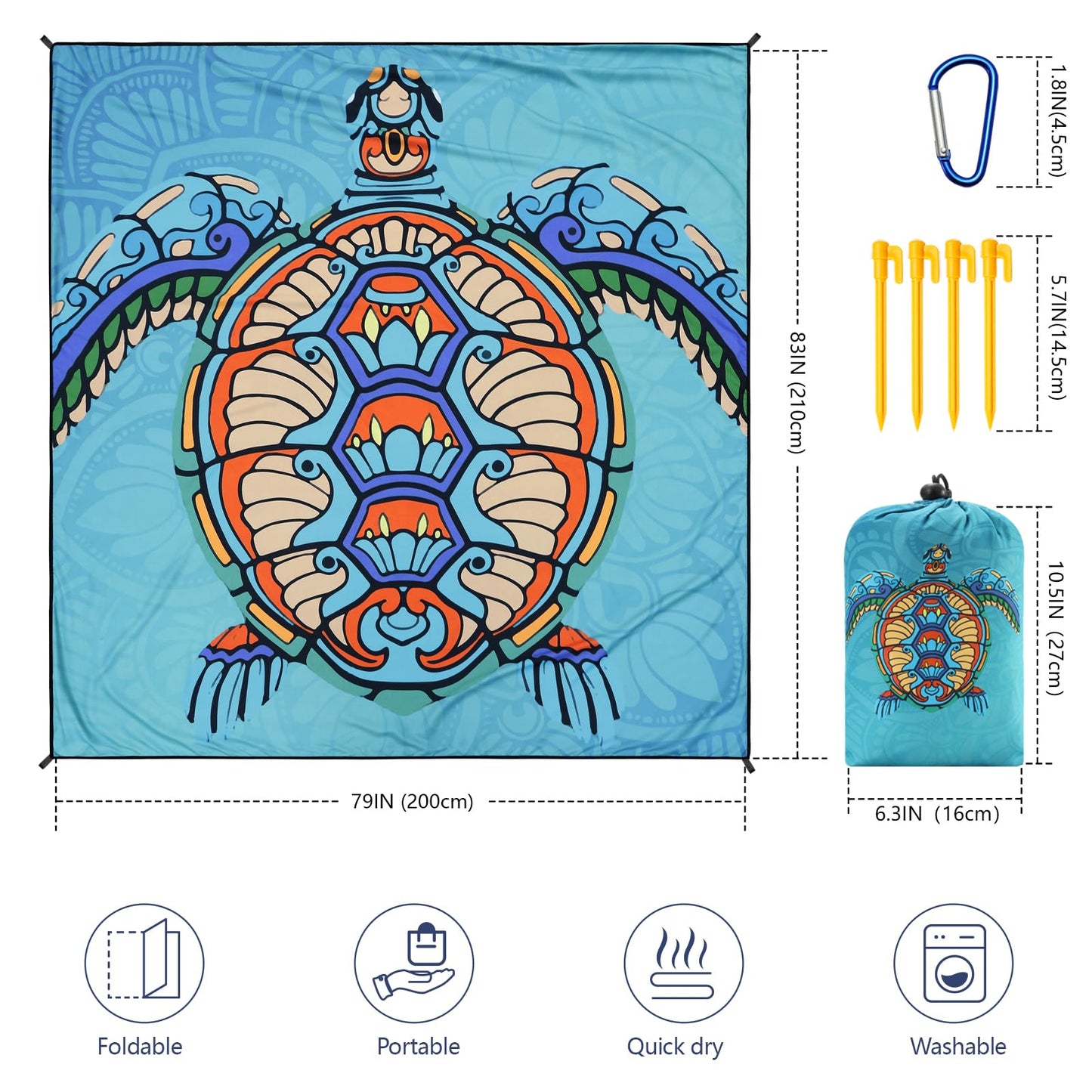 Beach Blanket Waterproof Sandproof Beach Mat 79" X 83"/10'x9'for 2-8 Adults Quick Drying Outdoor Picnic Mat Beach Accessories for Travel, Camping, Hiking