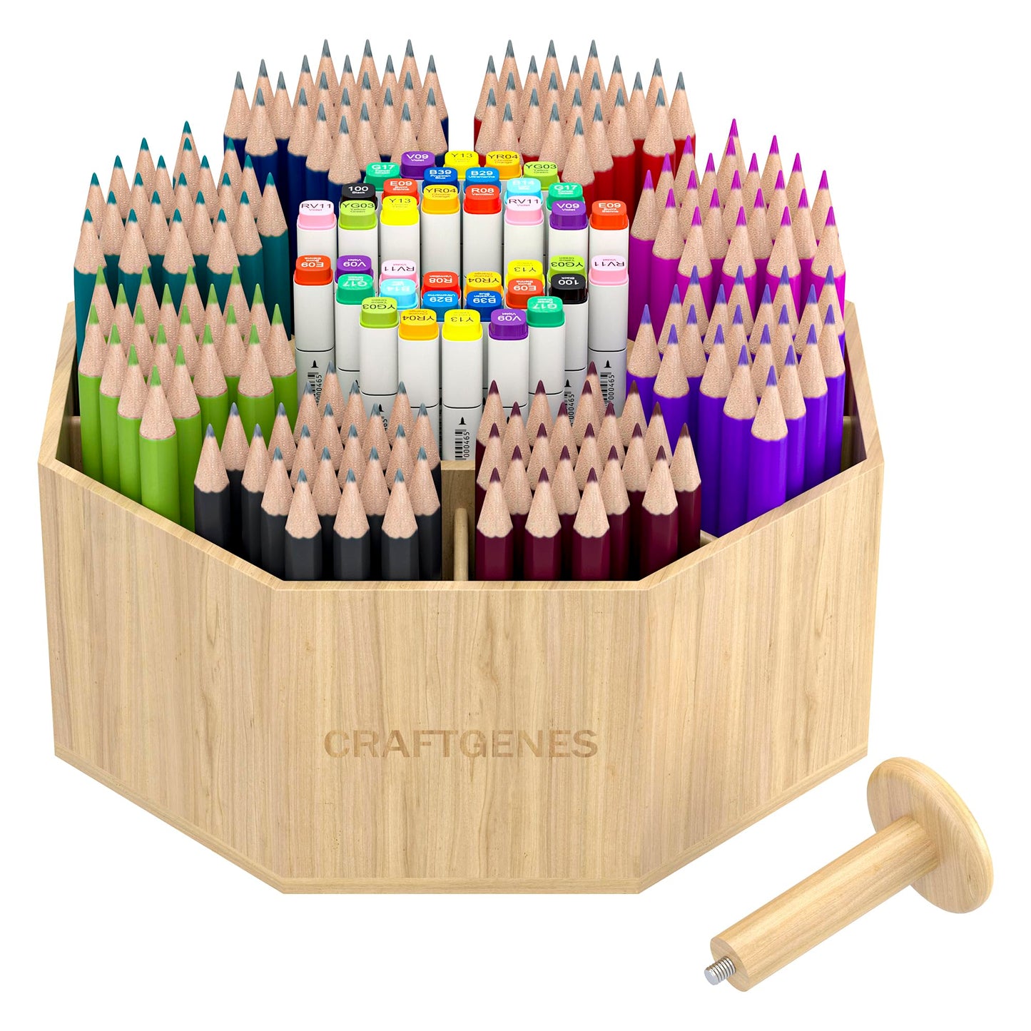 CraftGenes Bamboo Rotating Pen Organizer for Desk, 360° Spinning Desk Organizer with 10 Compartments, Wooden Pencil Holder, Desk Caddy for Office Supplies, Marker Organizer for Office Home School