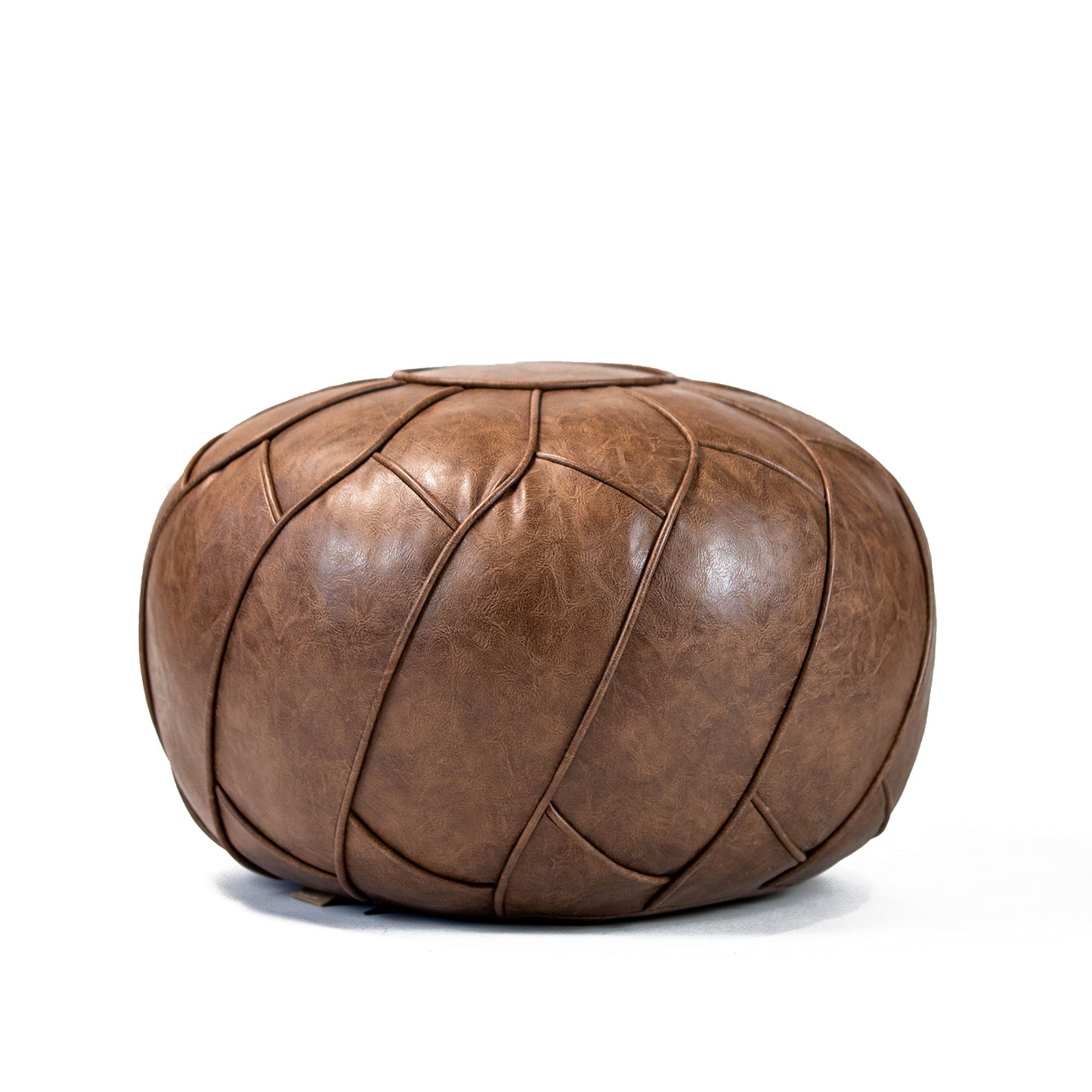 Moderner Faux Leather Pouf Unstuffed Ottoman Moroccan Footstool, Floor Footrest Cushion, Storage Solution - Natural Brown Color (Mocha, Round)
