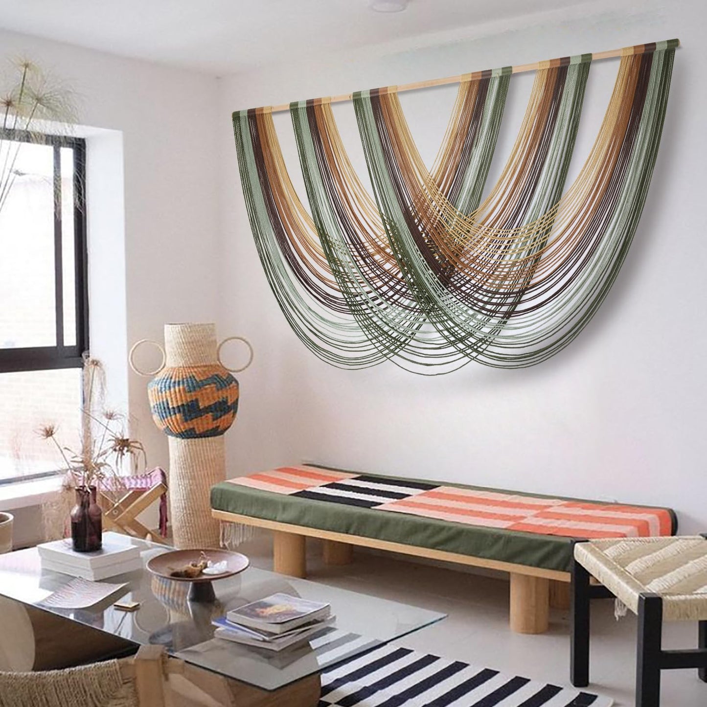 Flber Macrame Wall Hanging Boho Wall Decor Yarn Wall Art Tapestry Bedroom Living Room Nursery Apartment Home Decor 57" W x 31" L