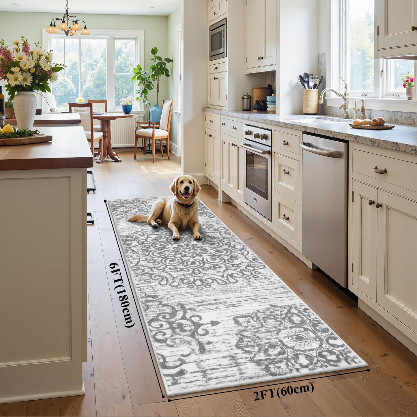 HEBE Hallway Runner Rug 2'x6' Washable Vintage Kitchen Rugs Non Slip Laundry Rug Runner Distressed Boho Floor Carpet Runners for Hallways Entryway Laundry Room Kitchen Bathroom
