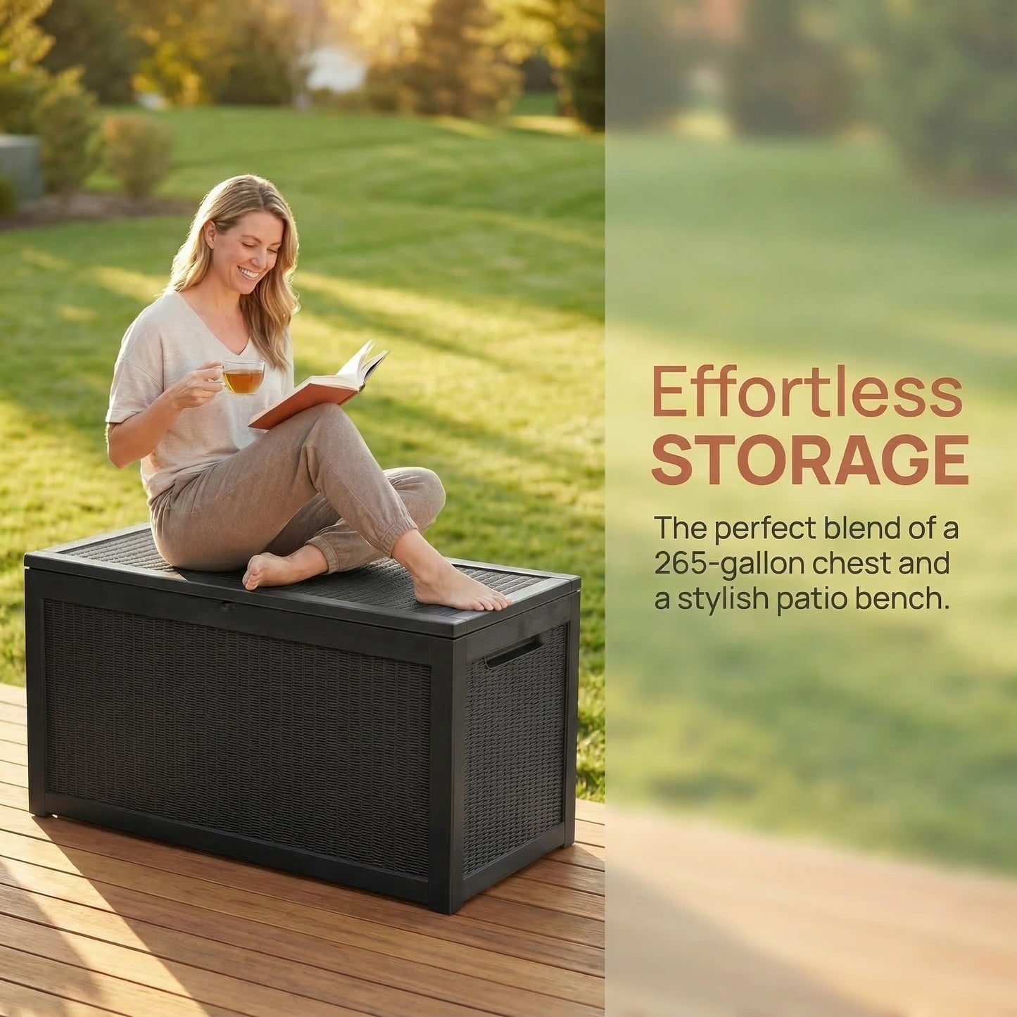265 Gallon Resin Deck Box Outdoor Storage Chest, Large Waterproof Patio Storage Box All-Weather Garden Storage Container for Cushions, Pool Supplies, Yard Tools – Easy Assembly, Lockable Lid