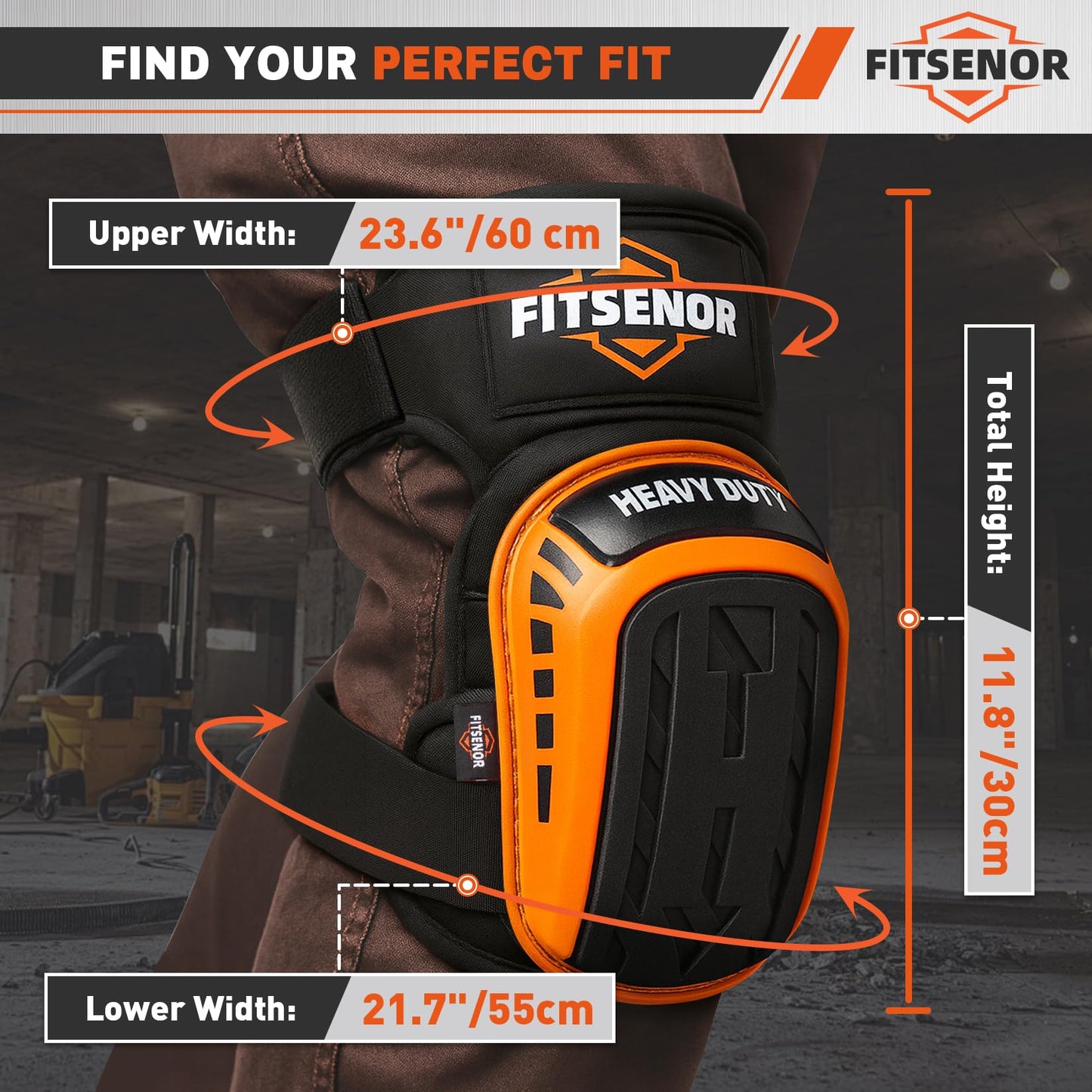 FITSENOR Knee Pads for Men Construction, Tactical Professional Knee Pads for Work, Protection, for Roofing, Gardening, Flooring, Cleaning, Construction Tools, Orange