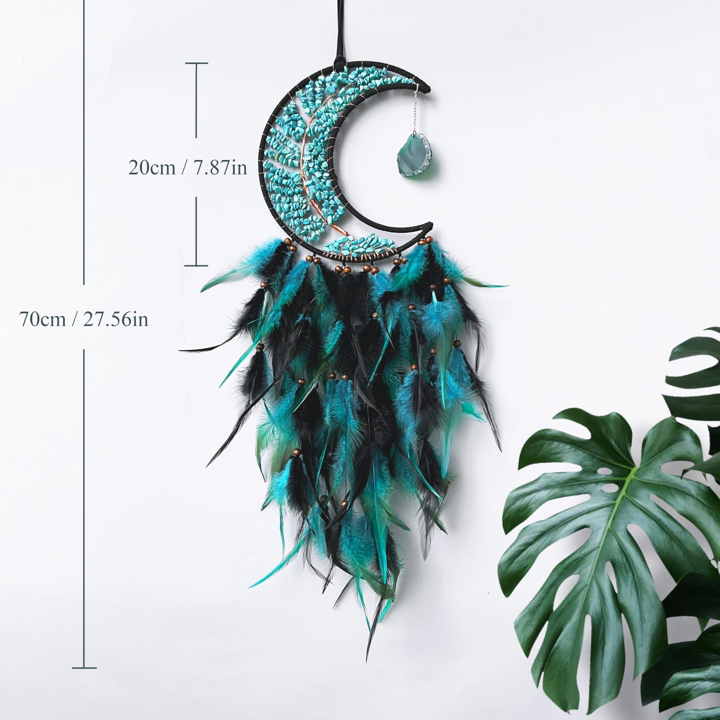 Moon Dream Catchers with Chakra Gemstone Agate Stone, Crystal Tree Life Dream Catchers Wall Hangings Room Decor (Green)