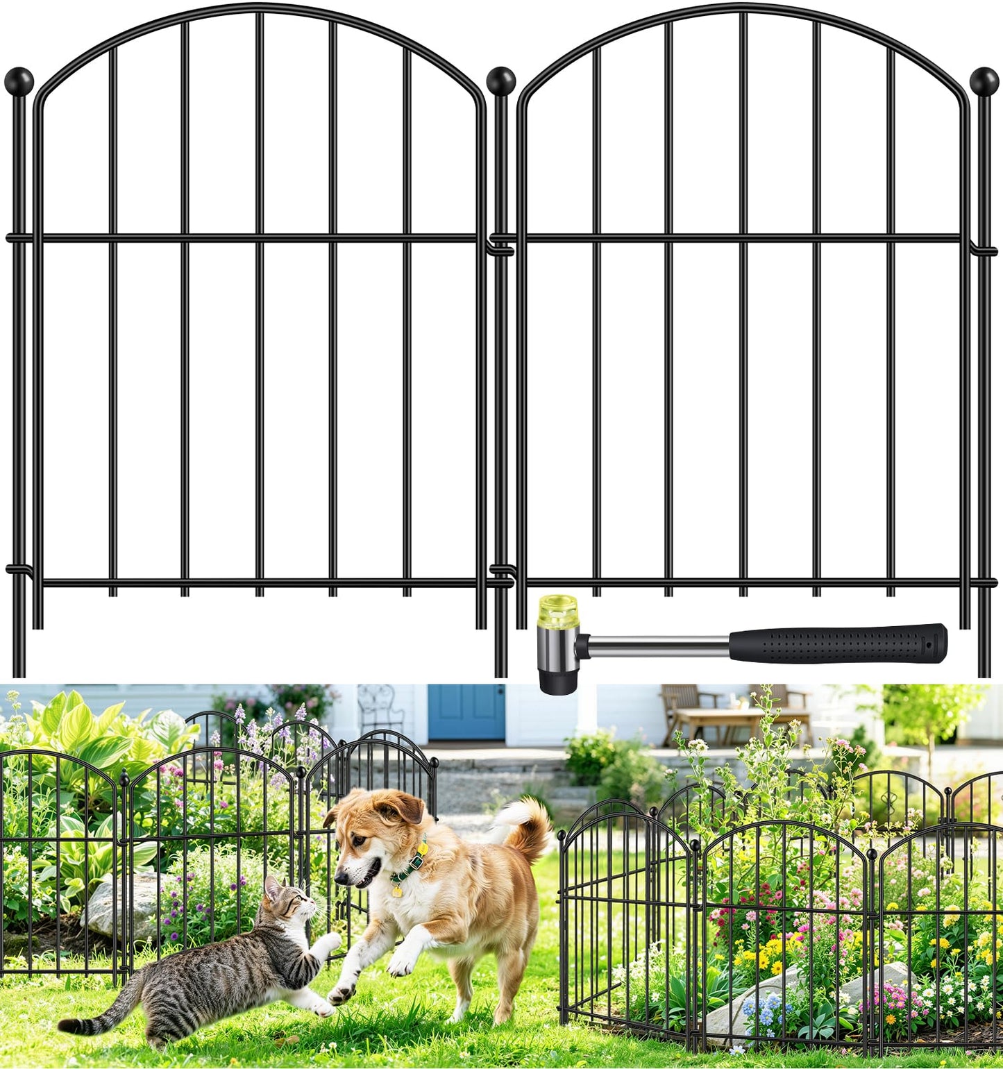 Decorative Garden Fence 17in x 10ft, 10 Pack Rustproof Metal Animal Barrier Fence, Arched Flower Bed Edge Decorative Rabbit and Dog Ground Defense No-Dig Fence for Patio Patio Outdoor