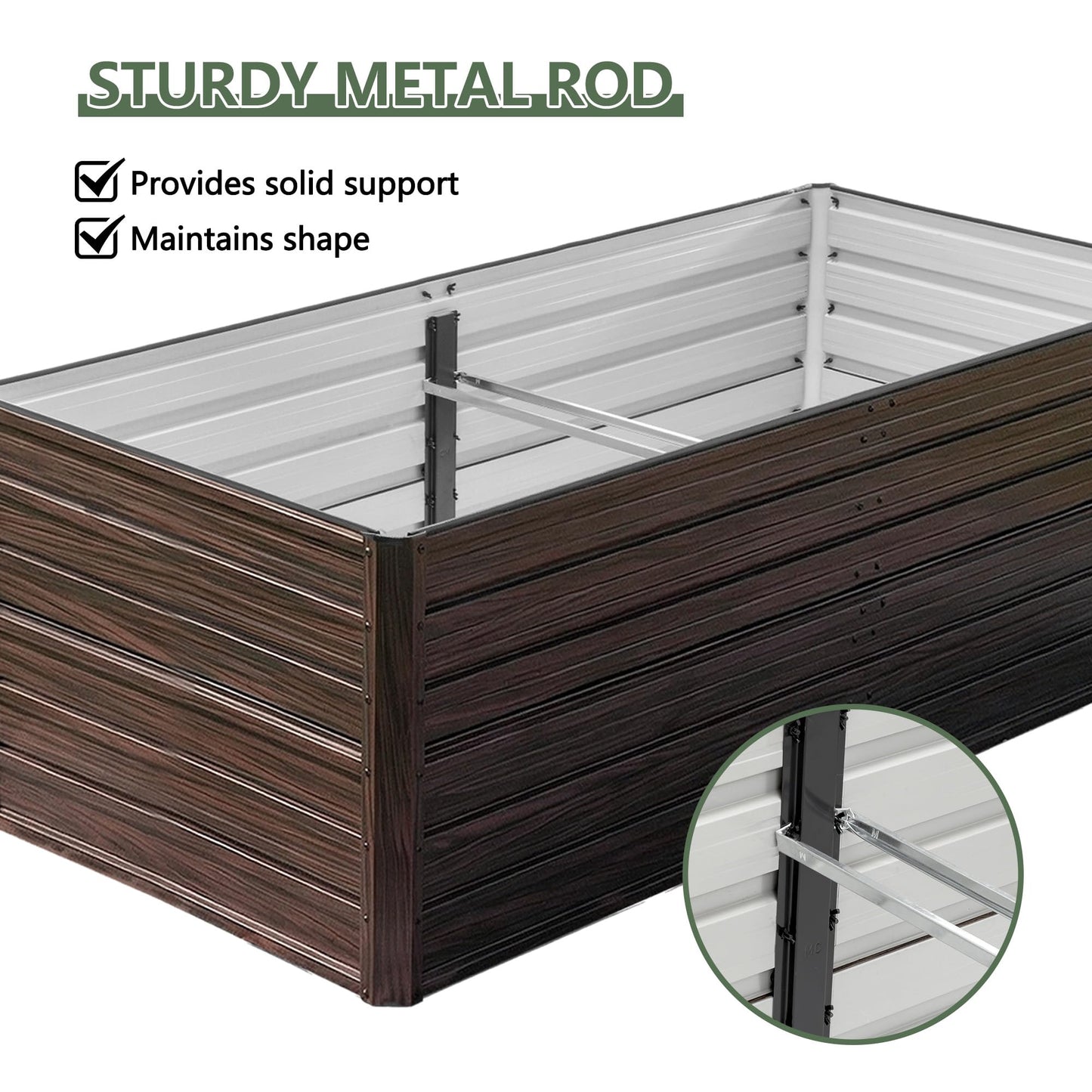 RocVanc Galvanized Raised Garden Beds 6x3x2FT Outdoor Planter Boxes with Safety Edging and Gloves Metal Garden Bed Kit for Vegetables Flower and Fruits (Brown Wood Grain