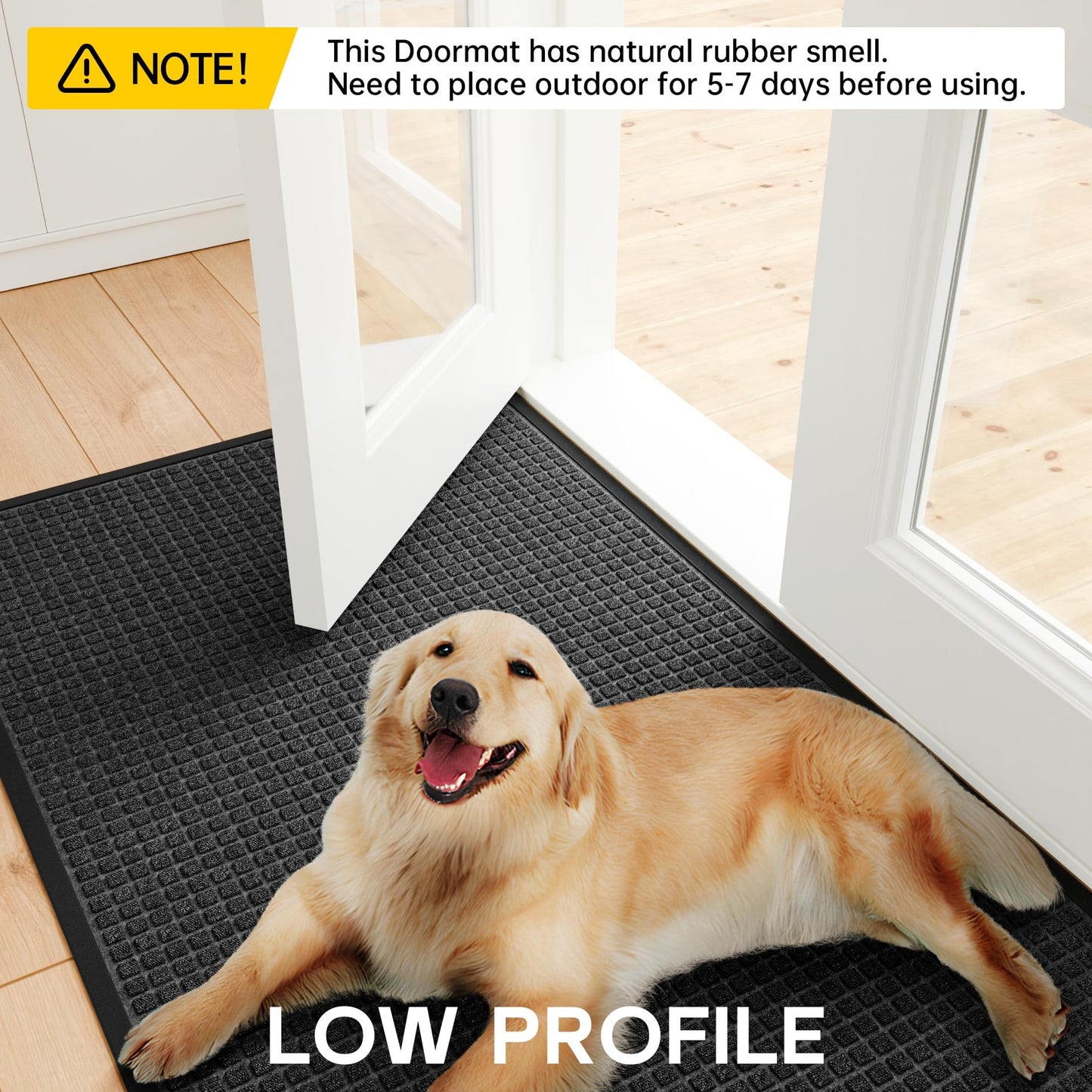 HOMEK Sturdy Front Door Mat Outside Entrance, 4' x 3' All-Season All-Weather Doormat Waterproof, Stain and Fade Resistant, Natural Rubber Indoor Outdoor Welcome Door Mat Trap Dirt
