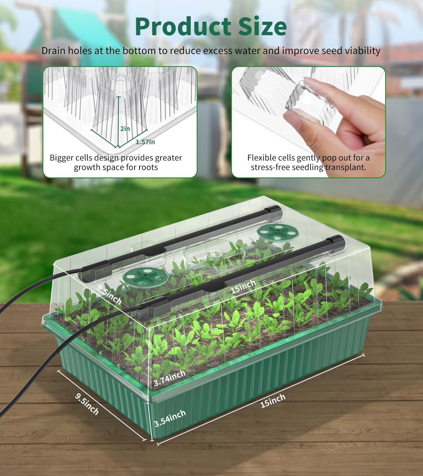 Guioiby Seed Starter Tray, 120-Cells Seed Starter Kit with Grow Light, 2 Pack Reusable Seeding Starter Trays with Air Vent Humidity Domes for Greenhouse Gardening Indoor Planting Growing (Green Base)