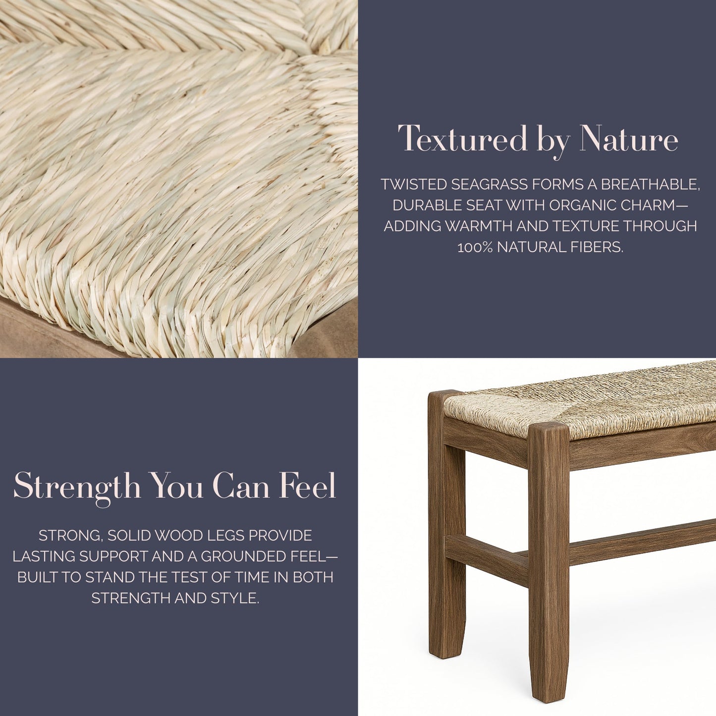 Alaterre Furniture Newport 40 Inch Solid Wood Entryway Bench - Modern Farmhouse Indoor Decorative Bench with Natural Seagrass Rush Seat - Furniture for Entryway, Dining Room, or Kitchen (Natural)
