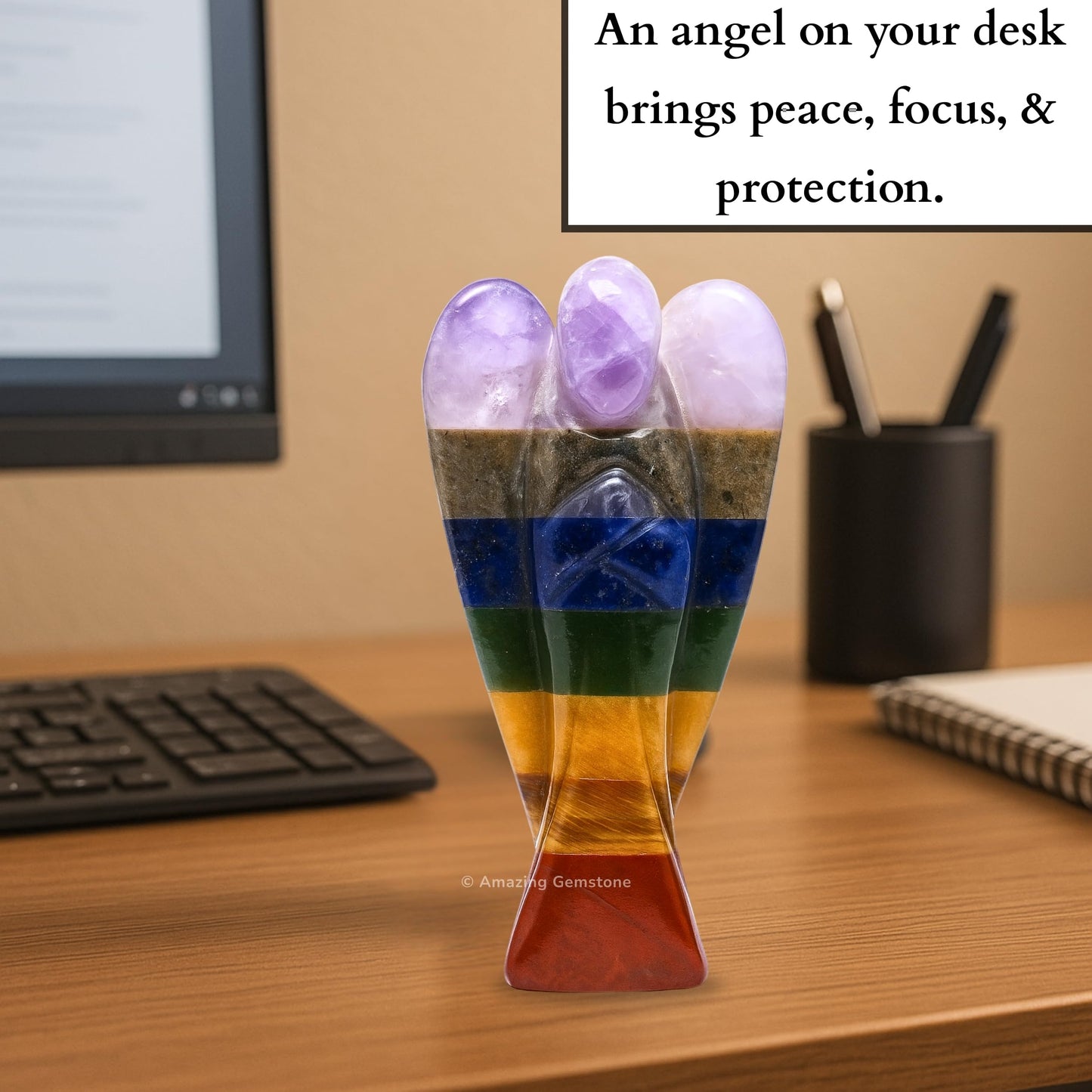 Amazing Gemstone Chakra Angel - Chakra Crystal Angel and Pocket Guardian Angel Crystal Figurines (3 inches)