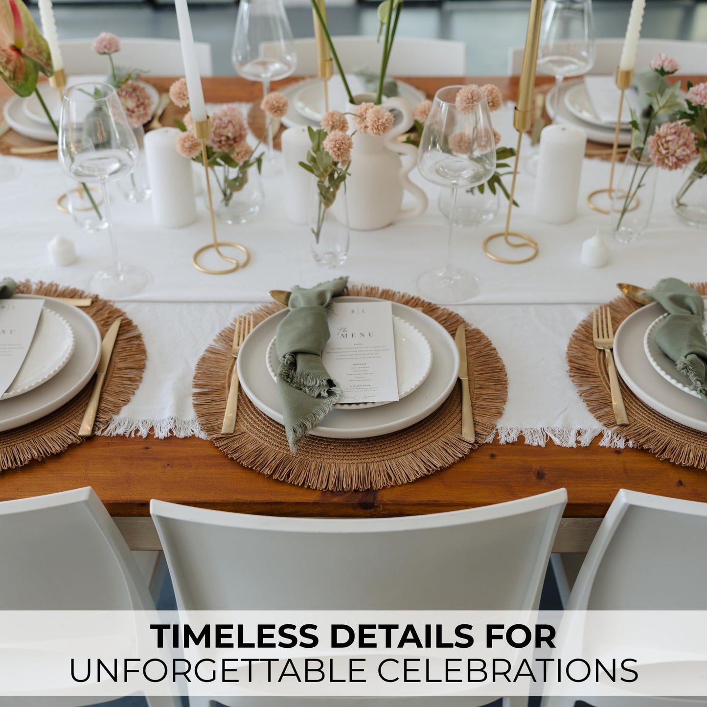 Decorative Boho Table Placemats Set of 6 with Matching Linen-Textured Napkins - Beautiful Natural Decor Elevates Your Dining Room or Kitchen Setting - Easy to Style & Mix with Linen Inspired Material