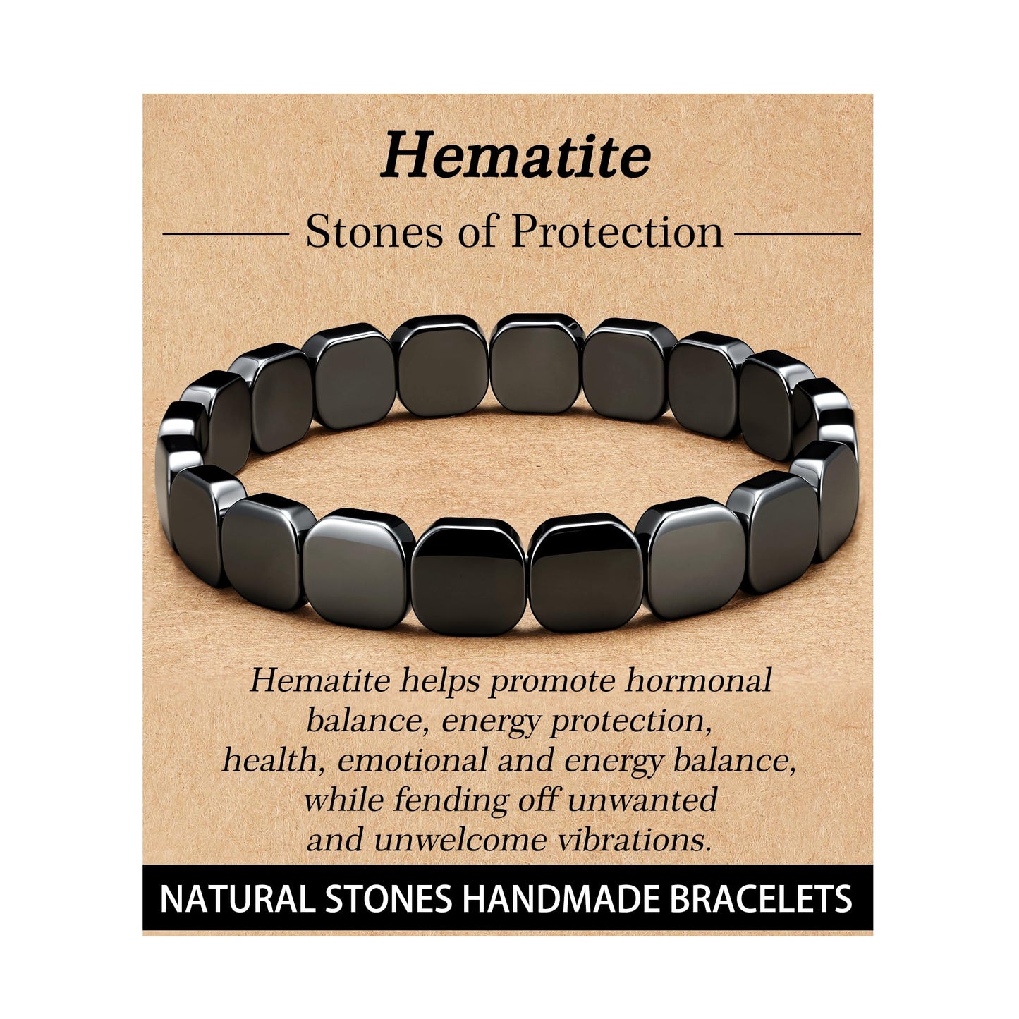 HEYOLL Hematite Bracelet Men Natural Stones Handmade Bracelets Hematite Stone Healing Bracelet, Mens Bracelet Gifts for Husband Brithday Valentines Day Gifts for Men