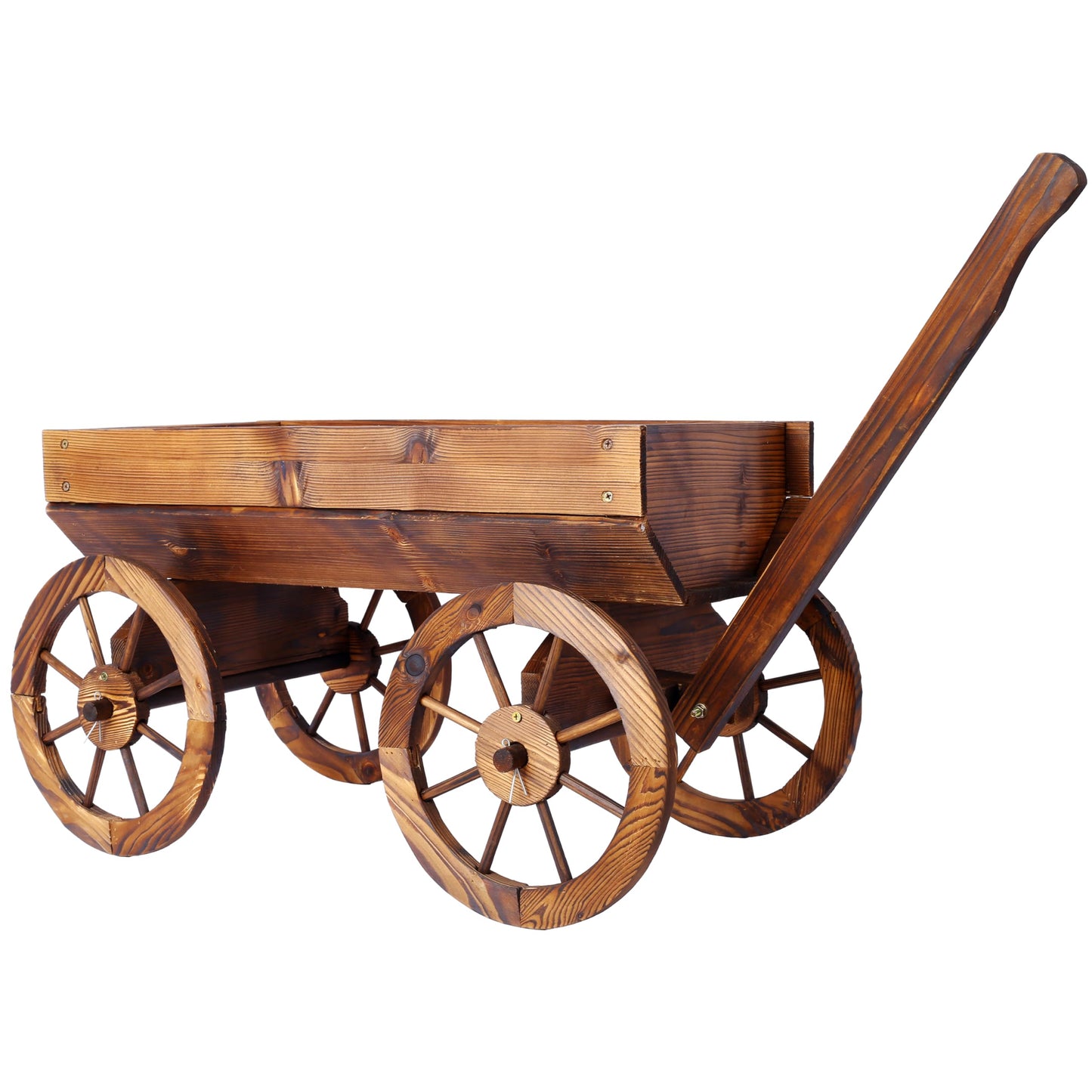 Wood Wagon Flower Planter Pot Stand W,Wheels Home GOutdoor Decor