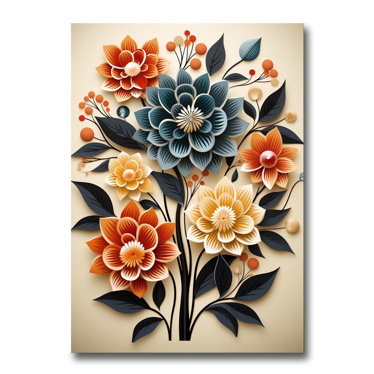 Scandinavian Folk Art, Black and Beige Abstract Botanical Wall Art for Scandinavian Home Decor, Wall Art, Art Print