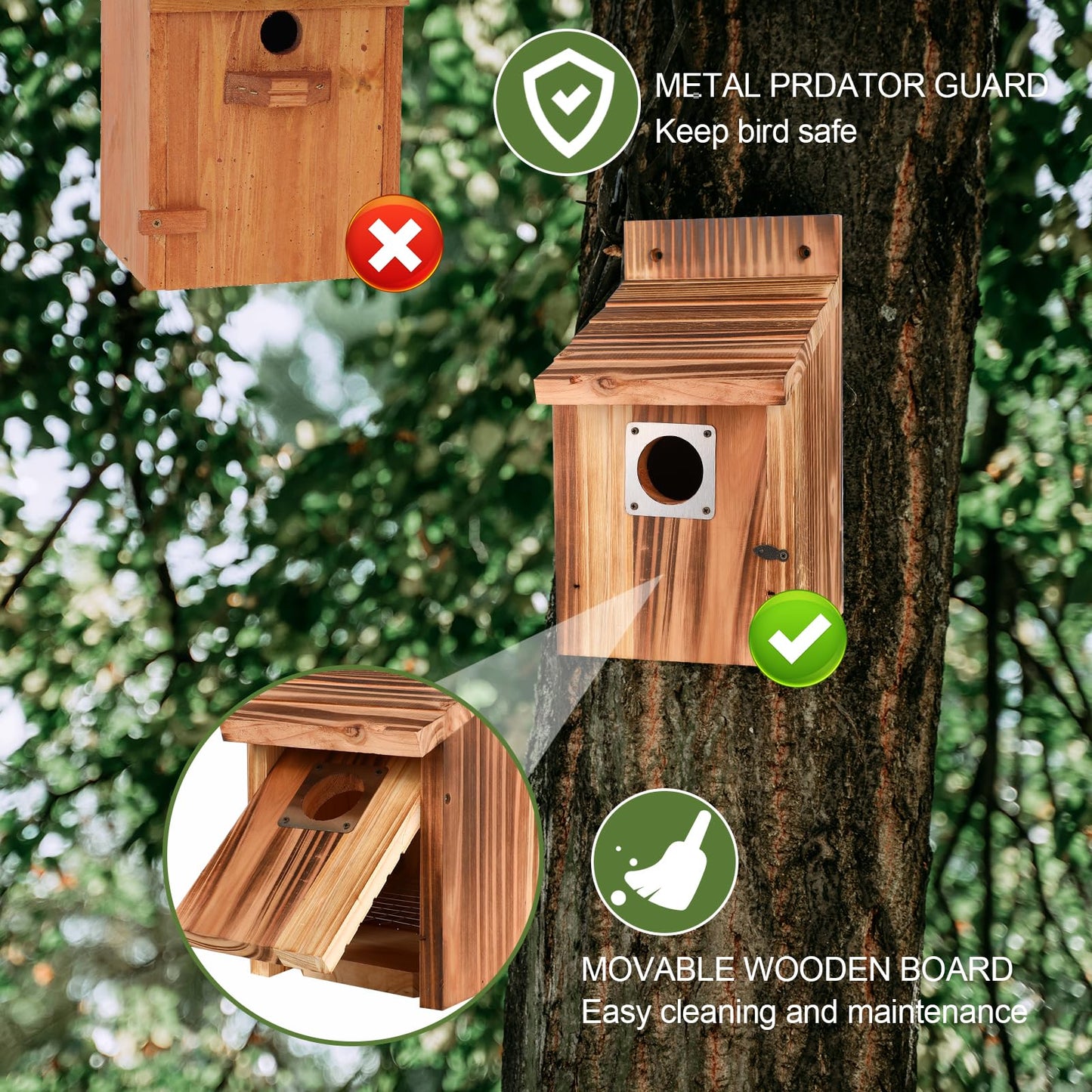 4-Piece Outdoor Bird House Set, Bird Houses for Outside with Metal Guards, Safety Locks, Flight Slots, & Ventilation, Bluebird Houses with 1-1/2" Entrance for Bluebirds, Wrens, Finches
