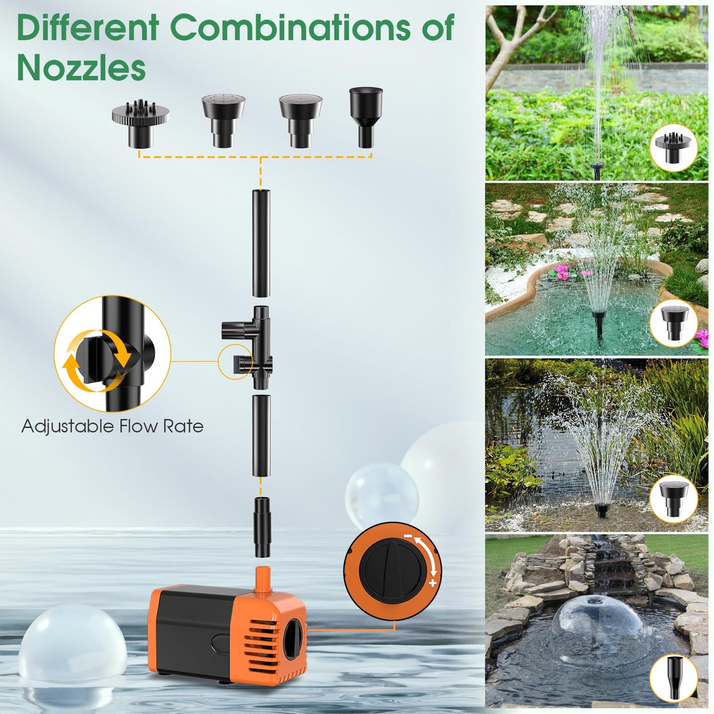 Antfraer 25W Solar Fountain Pump, Solar Water Pump 340GPH Flow Adjustable, Solar Pond Pump with 16.5Ft Cord & PVC Tubing for Pond Small Pond Garden Waterfall Backyard Hydroponics Water Features
