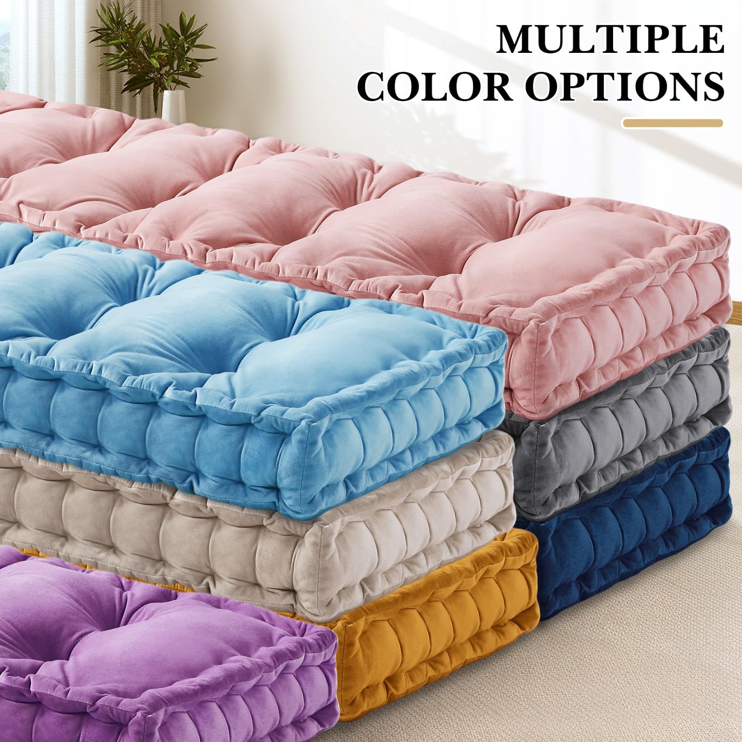 Threehoney Bench Cushions for Indoor Furniture 40x20 in Velvet Kitchen Dining Piano Window Seat Cushion, Tufted Patio Porch Swing Thicken Bench Pad Memory Foam(Yellow)