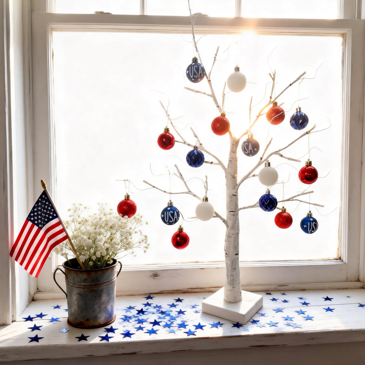 HipTree Mini Patriotic 4th of July Tree Ornaments Decorations,30ct 1.57 Inch Red White Blue Christmas Ornaments Set for Tree,Baubles for Memorial Day, Independence Day,Veterans Day, Flag Day