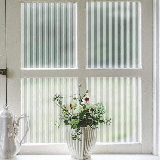 VELIMAX Reeded Glass Window Film, Window Privacy Film, Frosted Window Vinyl, 3D Decorative Decals Non Adhesive for Bathroom Living Room 23.6x78.7 inches