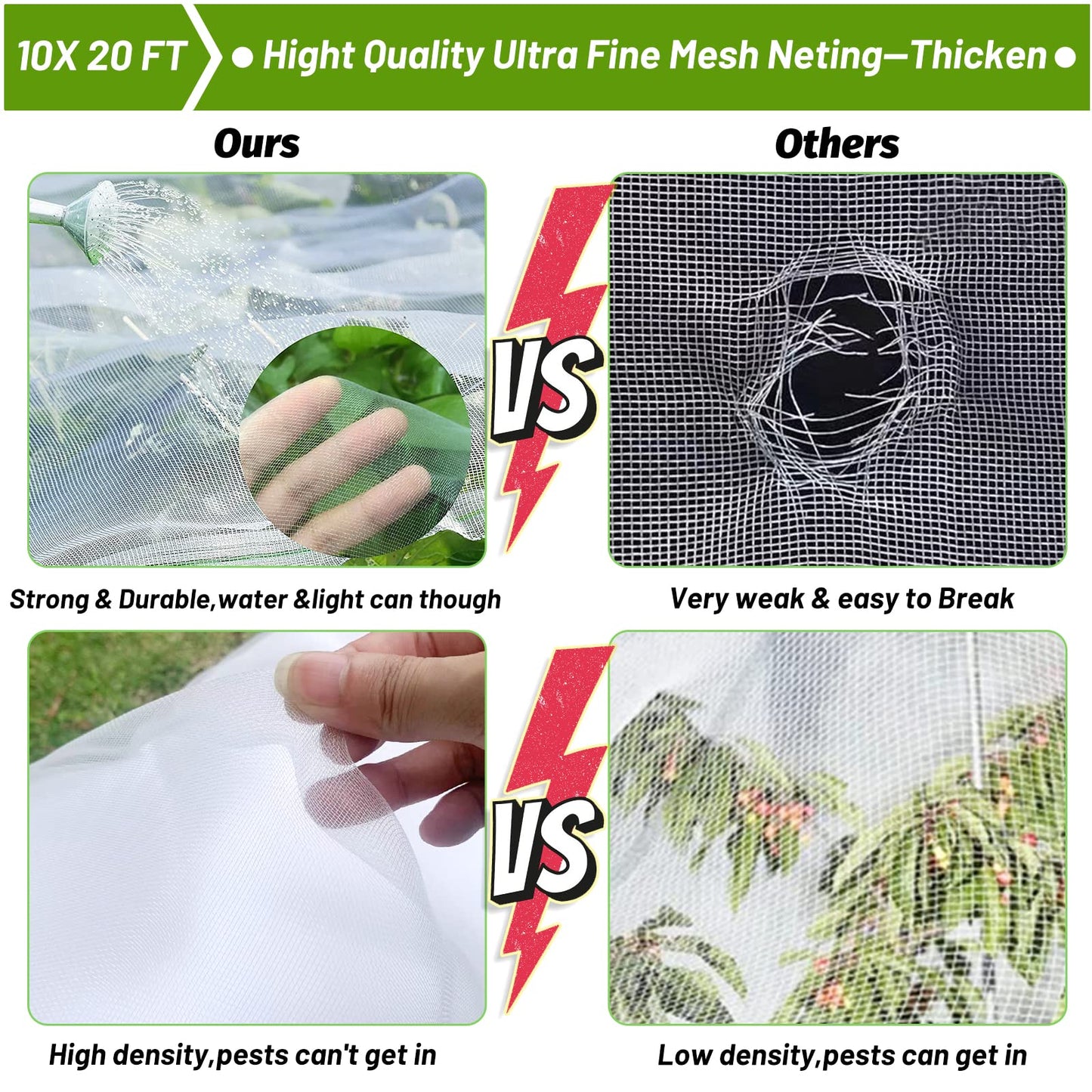 Cludoo 67pcs Garden Mesh Netting Kit,6 Sets Wide Garden Hoops with 10x20 ft Garden Covers Bird Netting& 12 Clips, Garden Protection for Raised Beds Greenhouse Vegetable Plants Flowers Animals