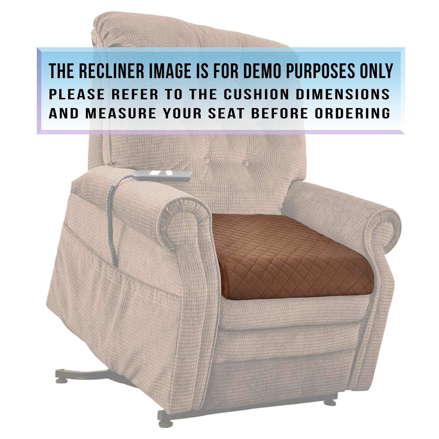 COMFORTANZA Medium-Soft 20x20x4 Memory Foam Recliner Chair Seat Cushion for Long Sitting - Armchair Pad with Washable Velvety Cover with Waterproof Layer & Non-Slip Base for Seniors & Elderly - Brown