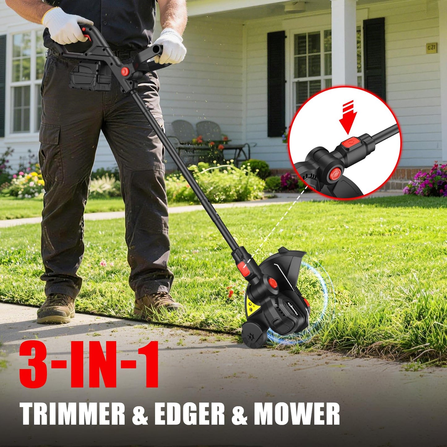 Cordless Weed Eater Compatible with Milwaukee M18 18V Battery(Tool Only), 12-Inch 3-in-1 String Trimmer with 8500RPM Upgraded Motor, Automatic Line Feed Weed Wacker for Lawn Edging and Mowing-Red