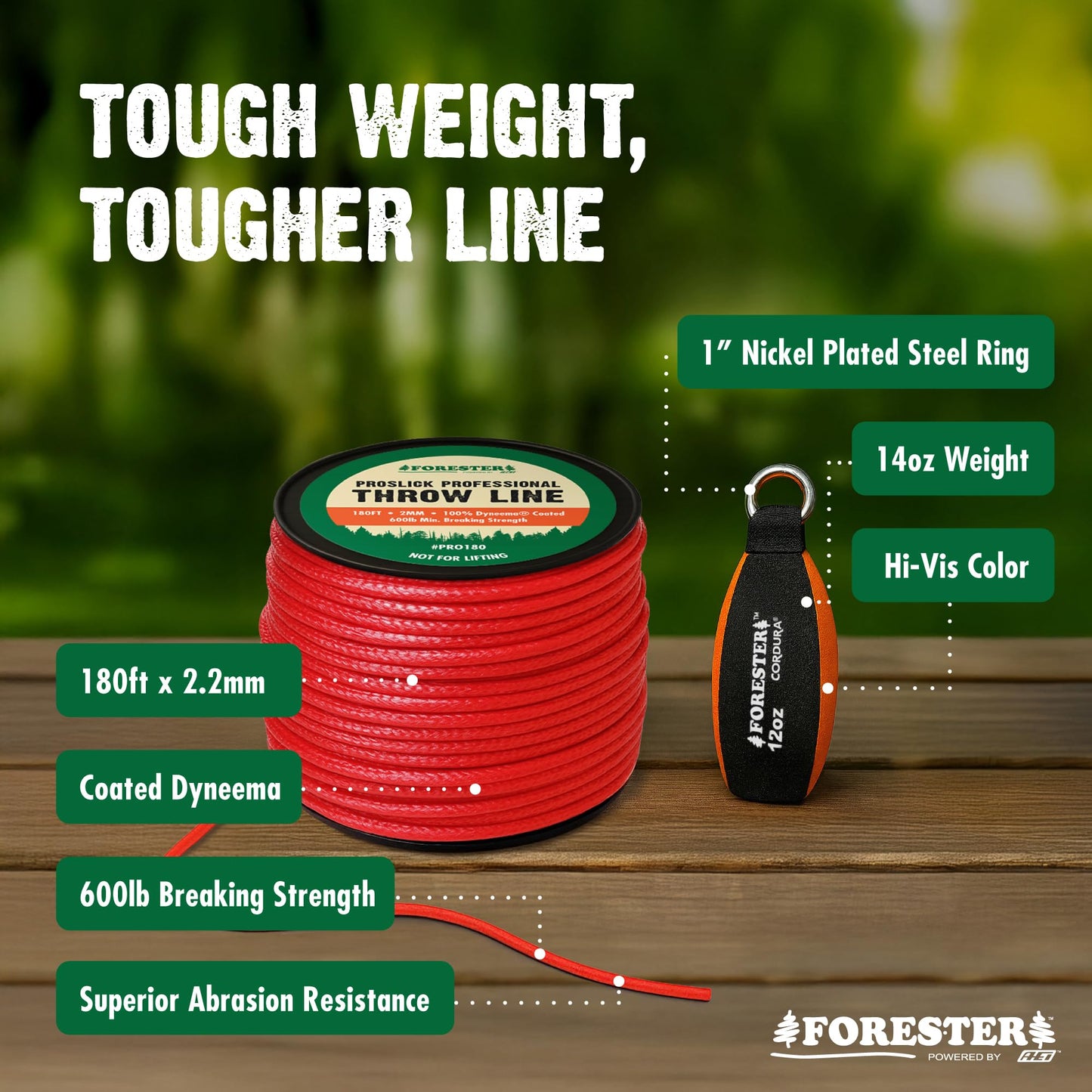 Arborist Throw Line Kit | 12oz Cordura Throw Weight & 180ft Dyneema Rope | High Strength 100% Dyneema Rope | Arborist Equipment for Tree Climbing