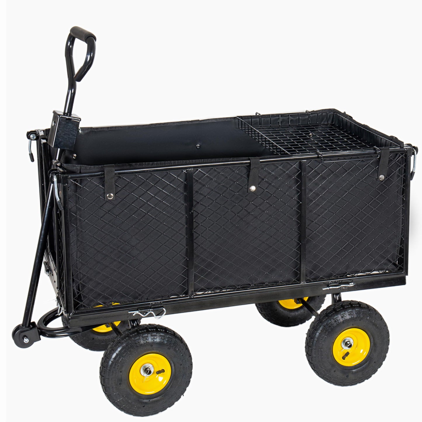 4-in-1 Heavy Duty Garden Wagon Utility Cart 880LBS, Steel Mesh Dump Wheelbarrow with 10" All-Terrain Wheels, Removable Sides & Liner, Extra High Fence, Outdoor Lawn Patio Yard Landscaping, Black