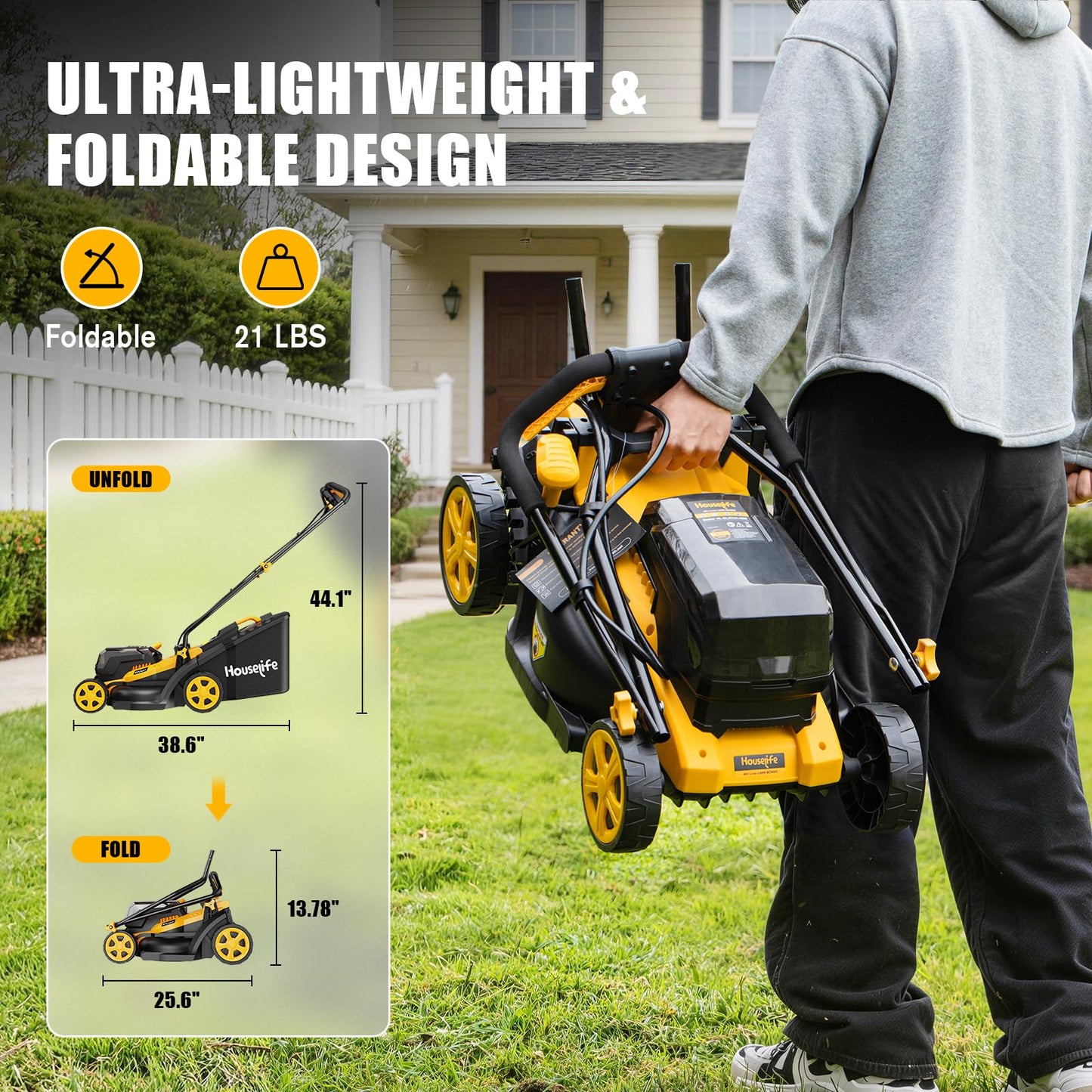 40V Cordless Lawn Mower Compatible with Dewalt 2x20V MAX Battery, 14 Inch Electric Lawn Mower with 35L Grass Bag, 6-Position Height Adjustment, Foldable Push Mower for Yard (Tool Only)