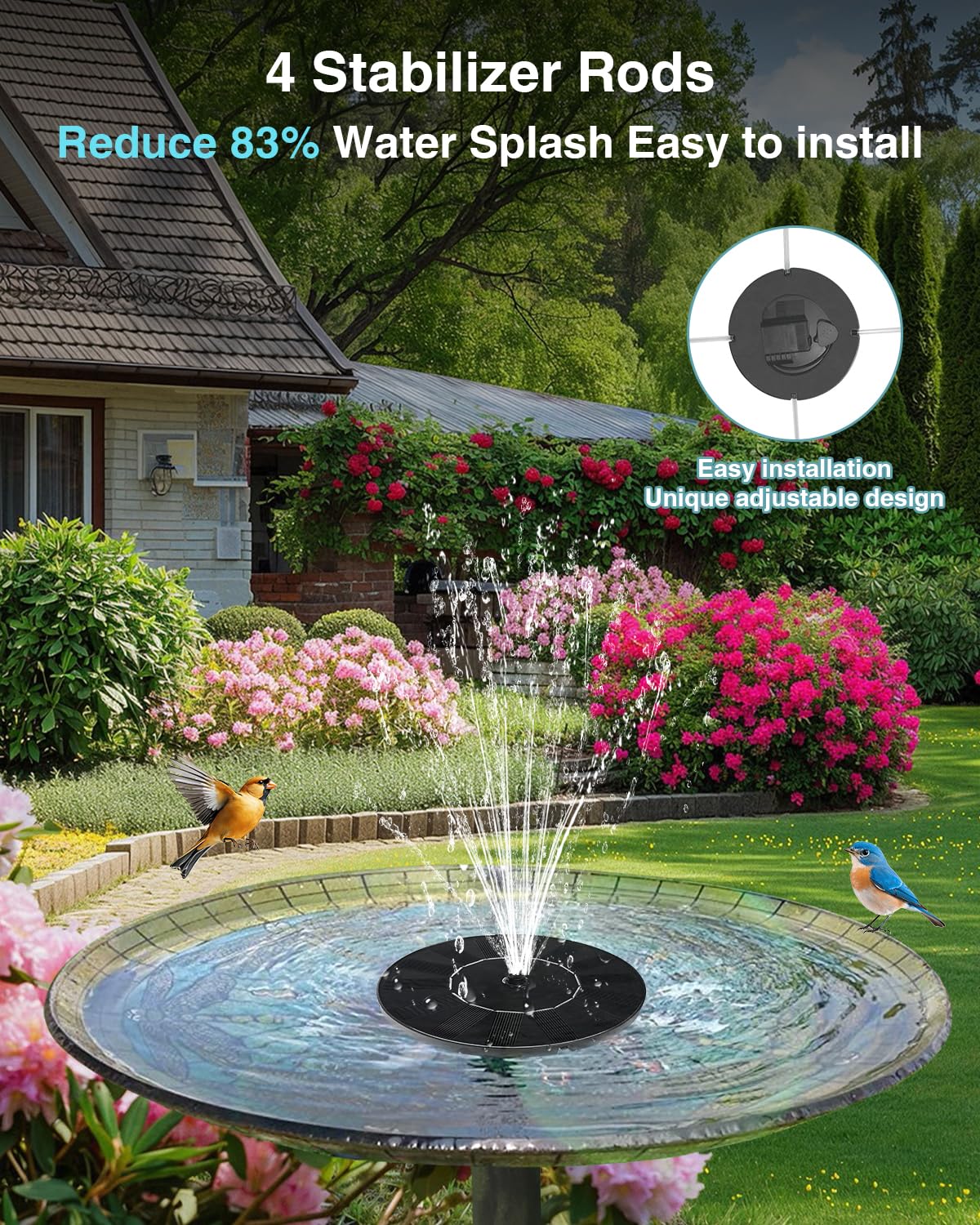 Solar Water Fountain for Bird Bath, 2026 Upgraded Solar Powered Fountain Pump with 6 Nozzle for Outdoor Garden, Pond, Pool, Birdbath