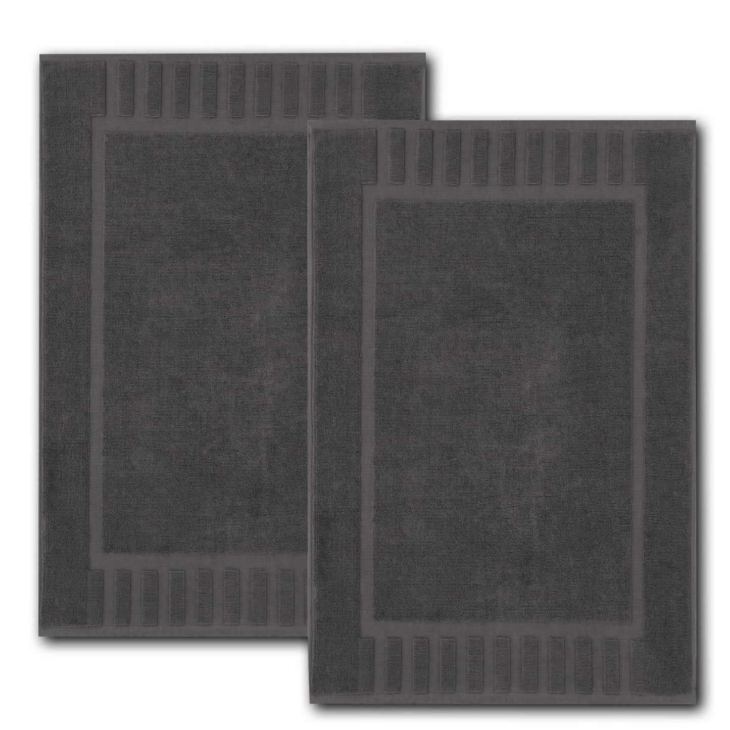 White Classic Luxury Bath Mat Floor Towel Set - Absorbent Cotton Hotel Spa Shower/Bathtub Mats [Not a Bathroom Rug] 22"x34" | 2 Pack | Charcoal