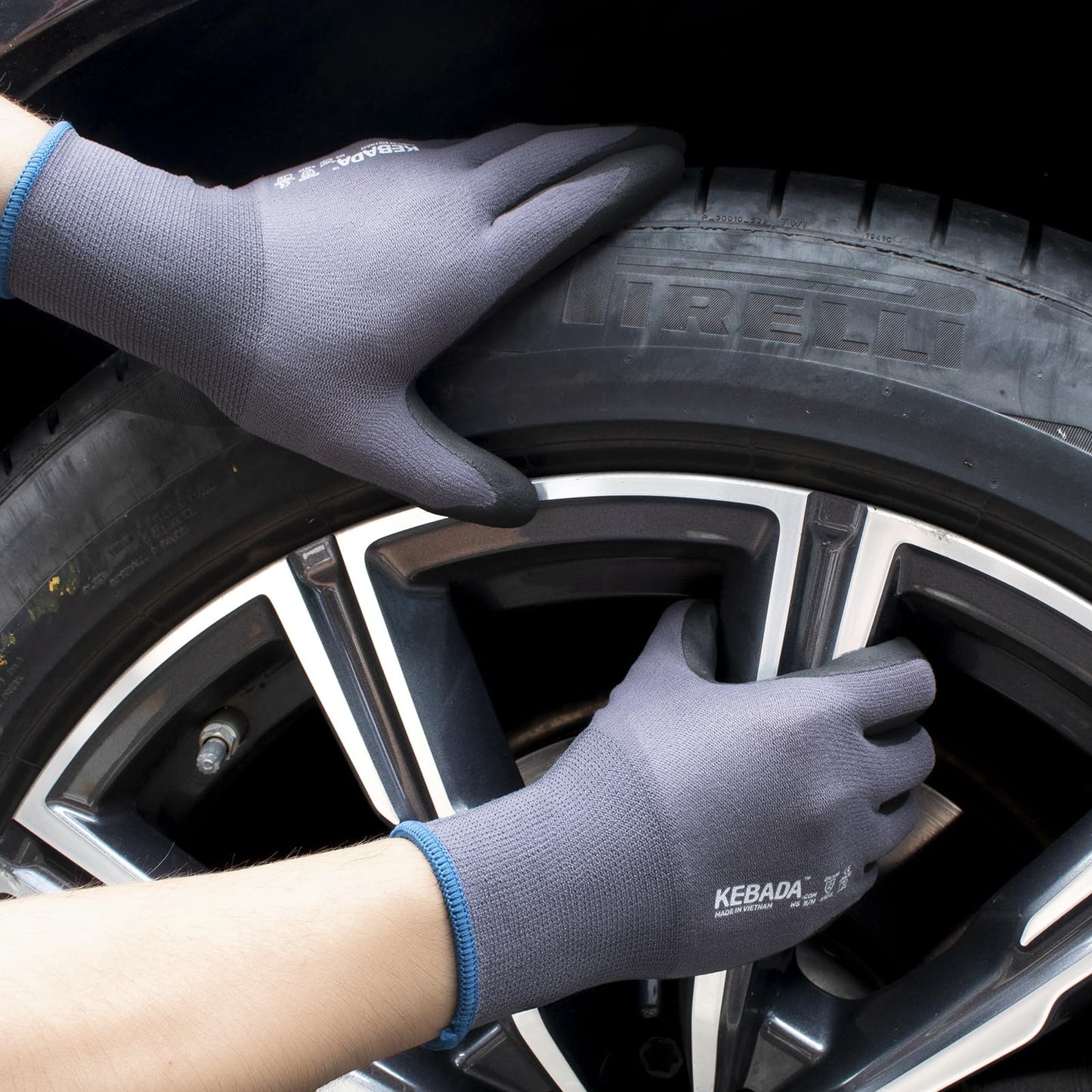 Kebada W5-12 Pairs Safety Work Gloves Foam Nitrile Coated, Seamless Knit Nylon Glove with Grip, Ideal for Mechanic, Warehouse, Construction & Gardening, Large