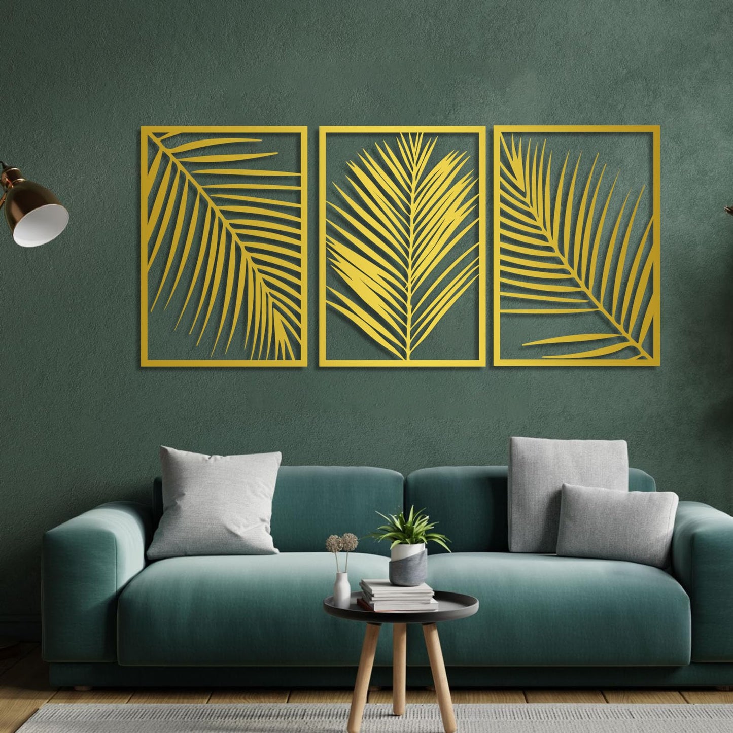 Gasijet Metal Palm Leaves Wall Decor, Metal Leaves Wall Decor, Palm Leaf Art, Line Art Nature Plant Wall Art, Set of 3, Wall Decorations for Living Room, Bedroom (White, 39 x 19 in / 96 x 47cm)