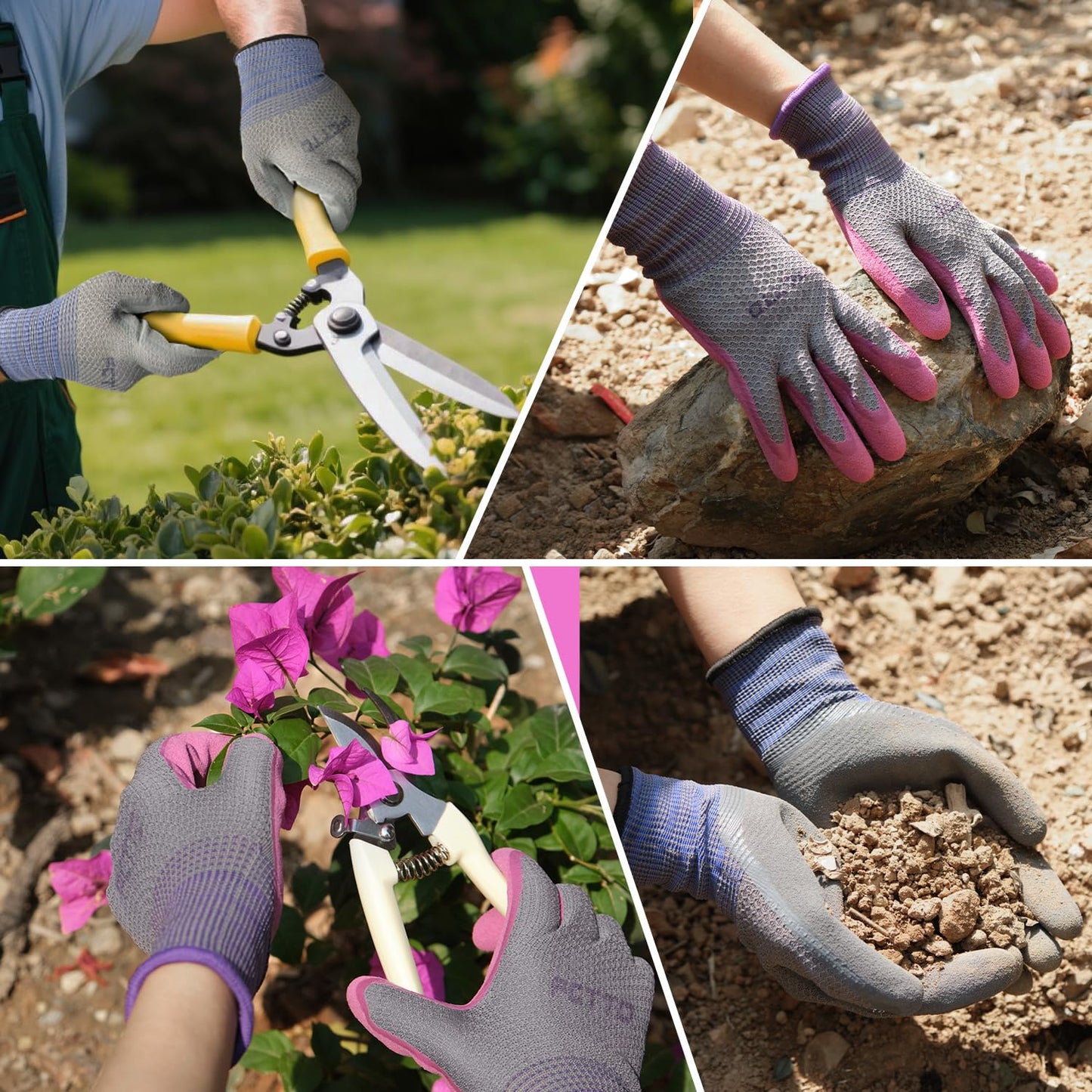 FCTTD Gardening Gloves for Men 3 Pairs, Garden Gloves for Pruning Flower Rose, Weeding, Digging, Raking, Flower gloves with Rubber coating (Medium, Grey)