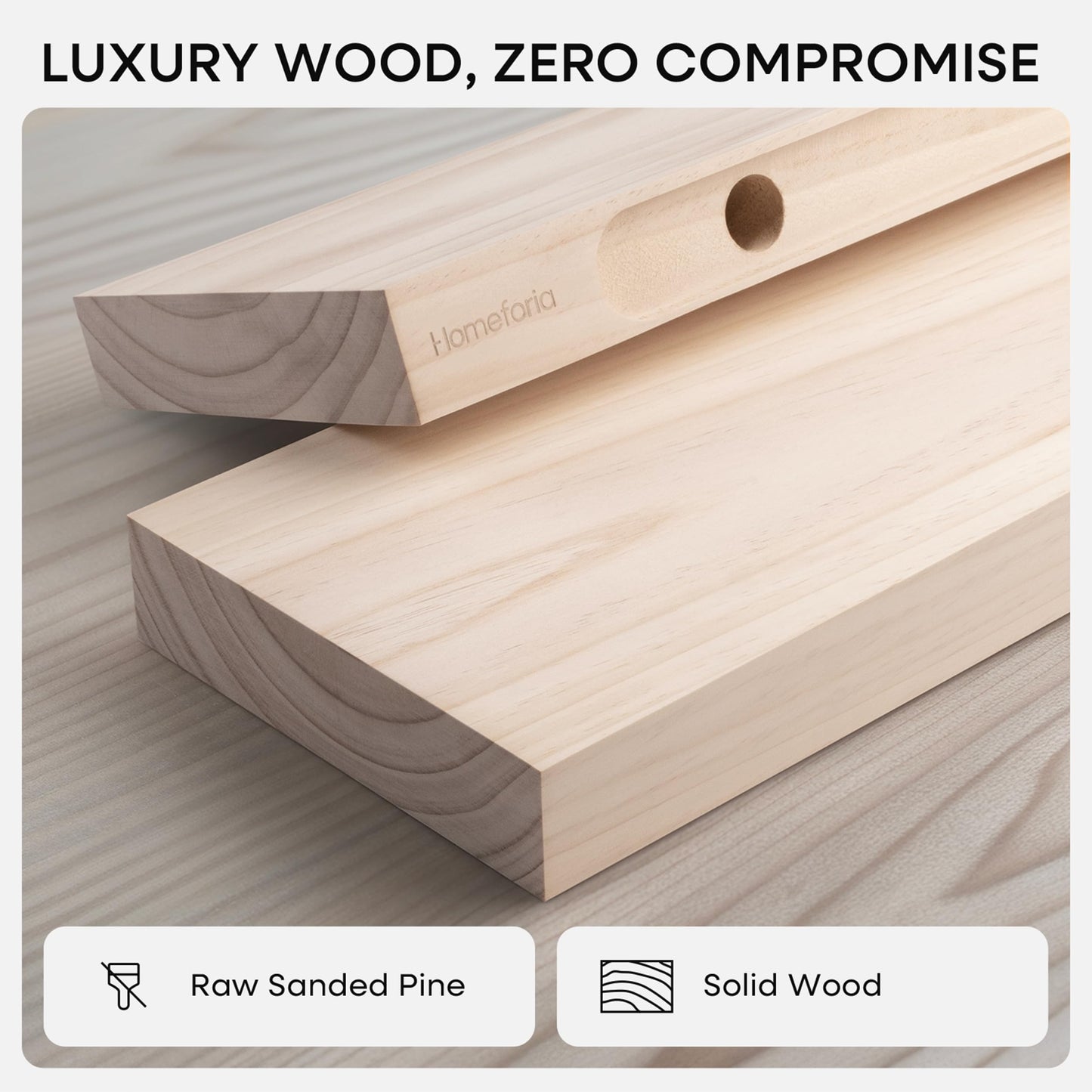 Homeforia 24 inch Wood Floating Shelves, High End Solid Natural Wood 24inch Floating Shelf for Wall, Unfinished Wooden 24 inches Floating Shelves, Heavy Duty Bracket, 24 X 6.5 X 1.75 in, Set of 2