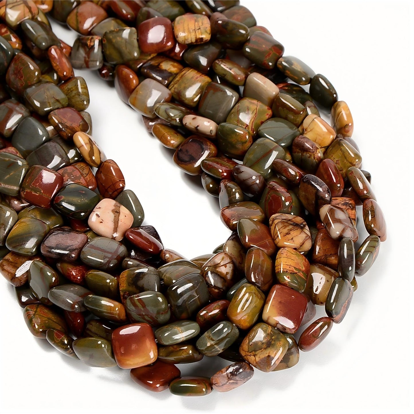 Land Long 28-31Pcs 12mm Natural Red Creek Jasper Bead, Large Flat Square Picasso Regalite Jasper Stone Beads for Jewelry Making Crafts Bracelets