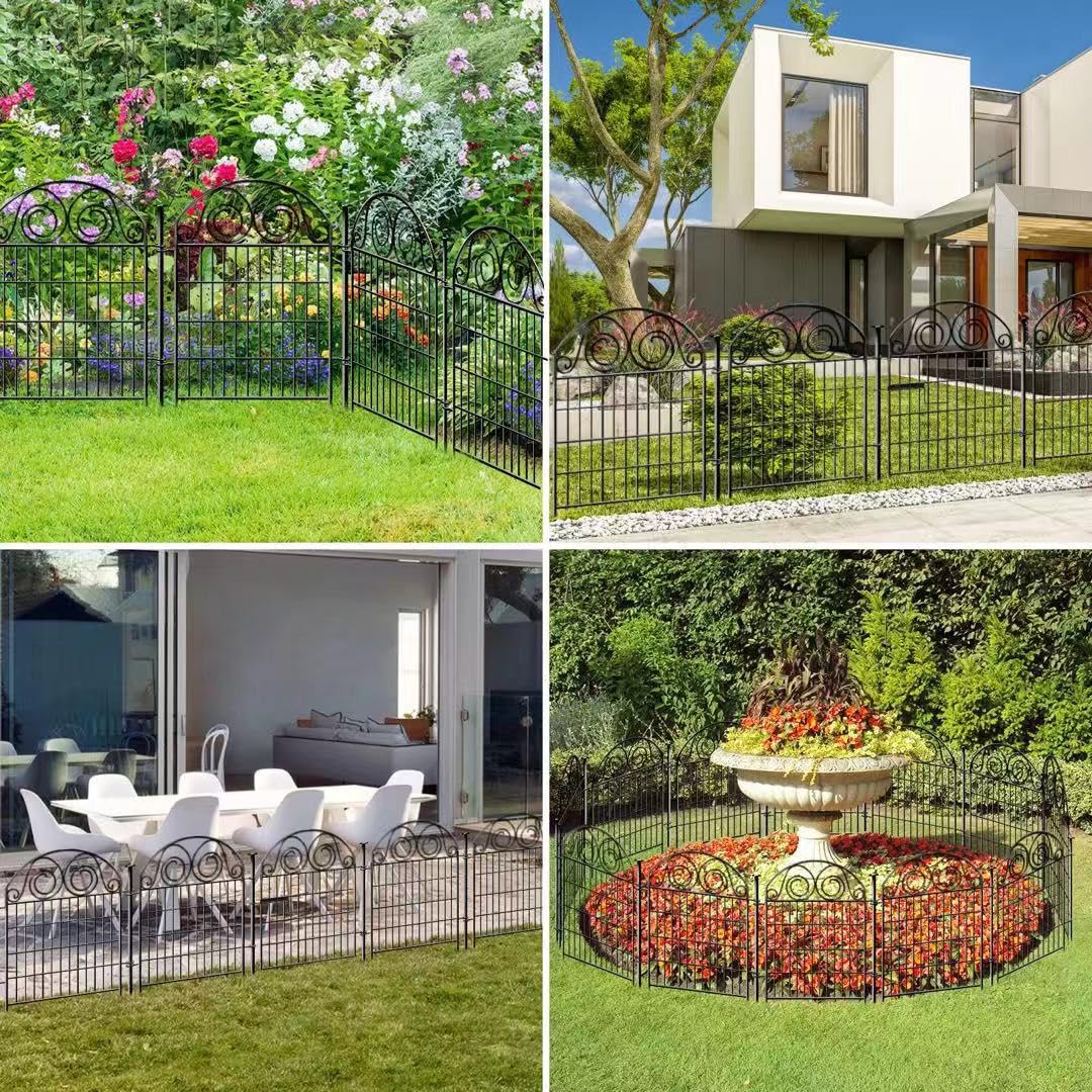 Getlay Tall Garden Fence Animal Barrier with Gate, 32 in(H) 16 Panels Garden Fences and Borders for Dogs, Dog Fence Outdoor for Yard, Total Length 35 Ft Metal Temporary Fencing│Patented